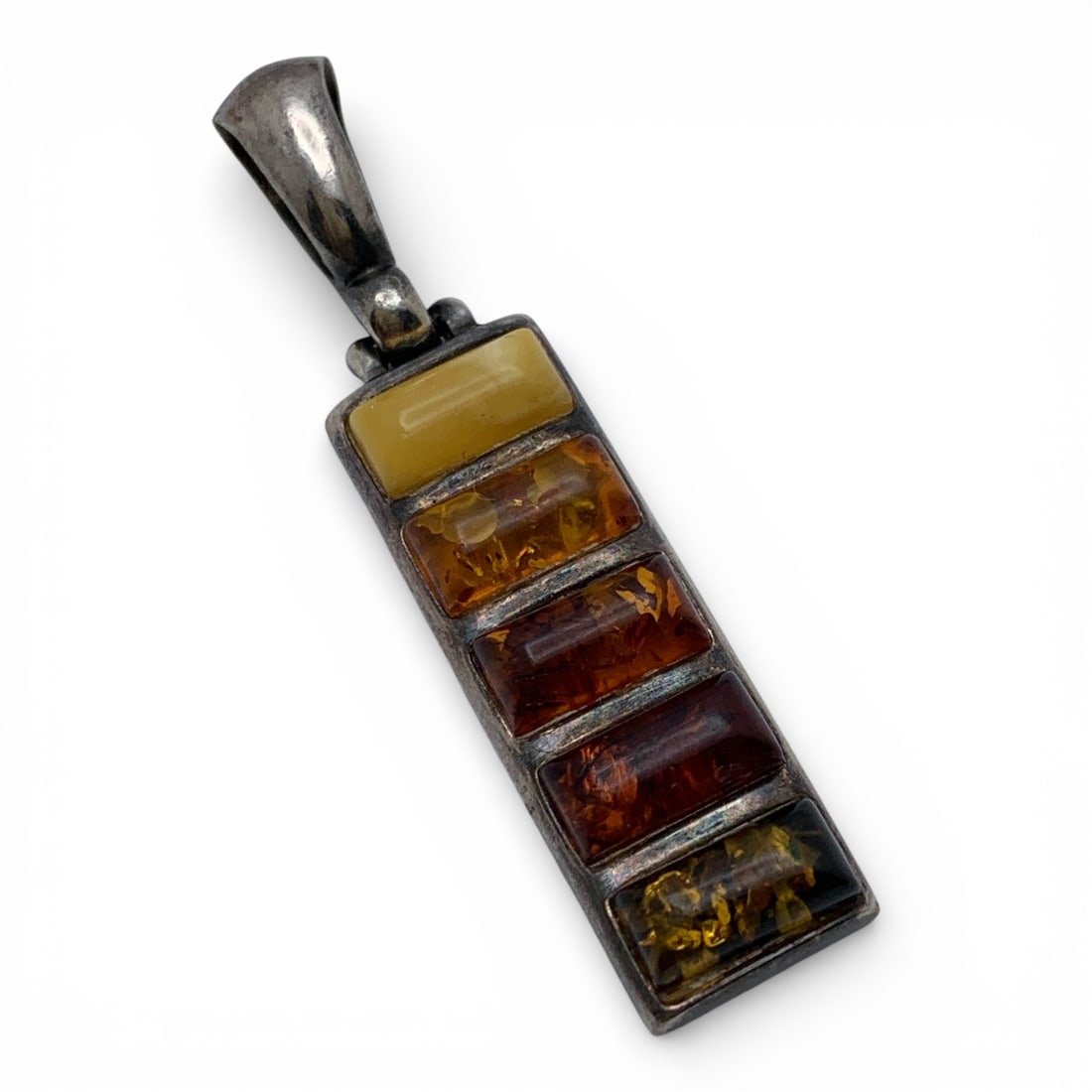 Sterling Silver & Amber Pendant: Marked 925 - 1 1/2" Long - 3.5 Grams