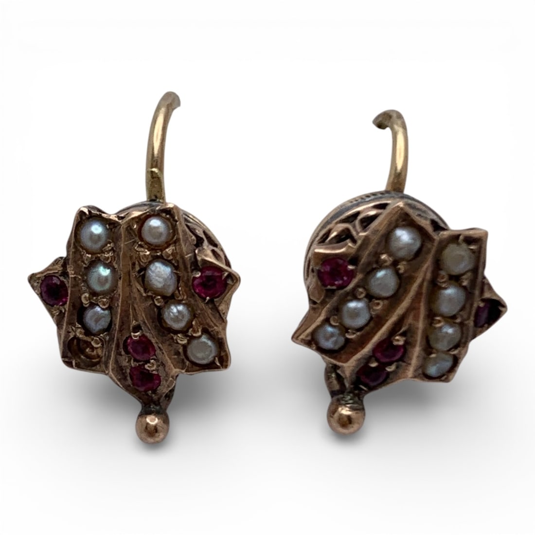 14k Yellow Gold Seed Pearl & Pink Stone Earrings (1 of 3)