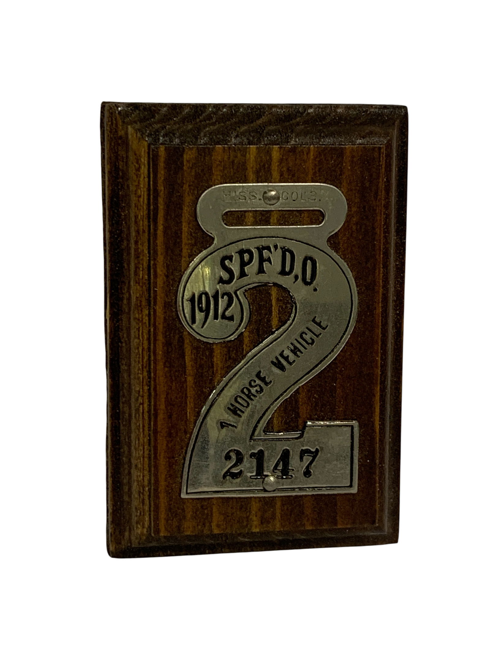 Vintage 1912 1 Horse Vehicle License Plate: Springfield Ohio, 2147 - 3 3/4" Long