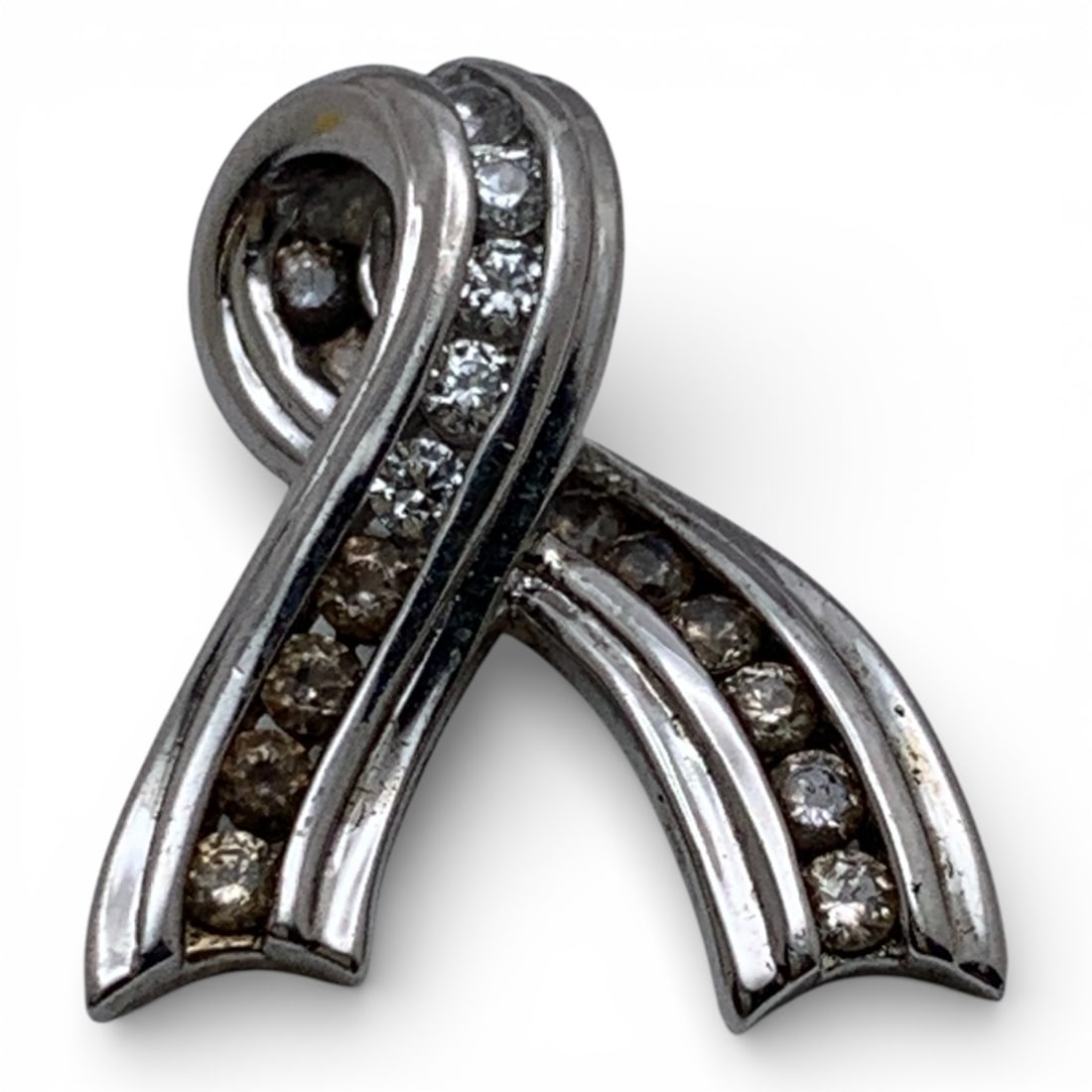 Sterling Silver Pendant With Clear Stones: Marked 925 - 3/4" Long - 2.3 Grams