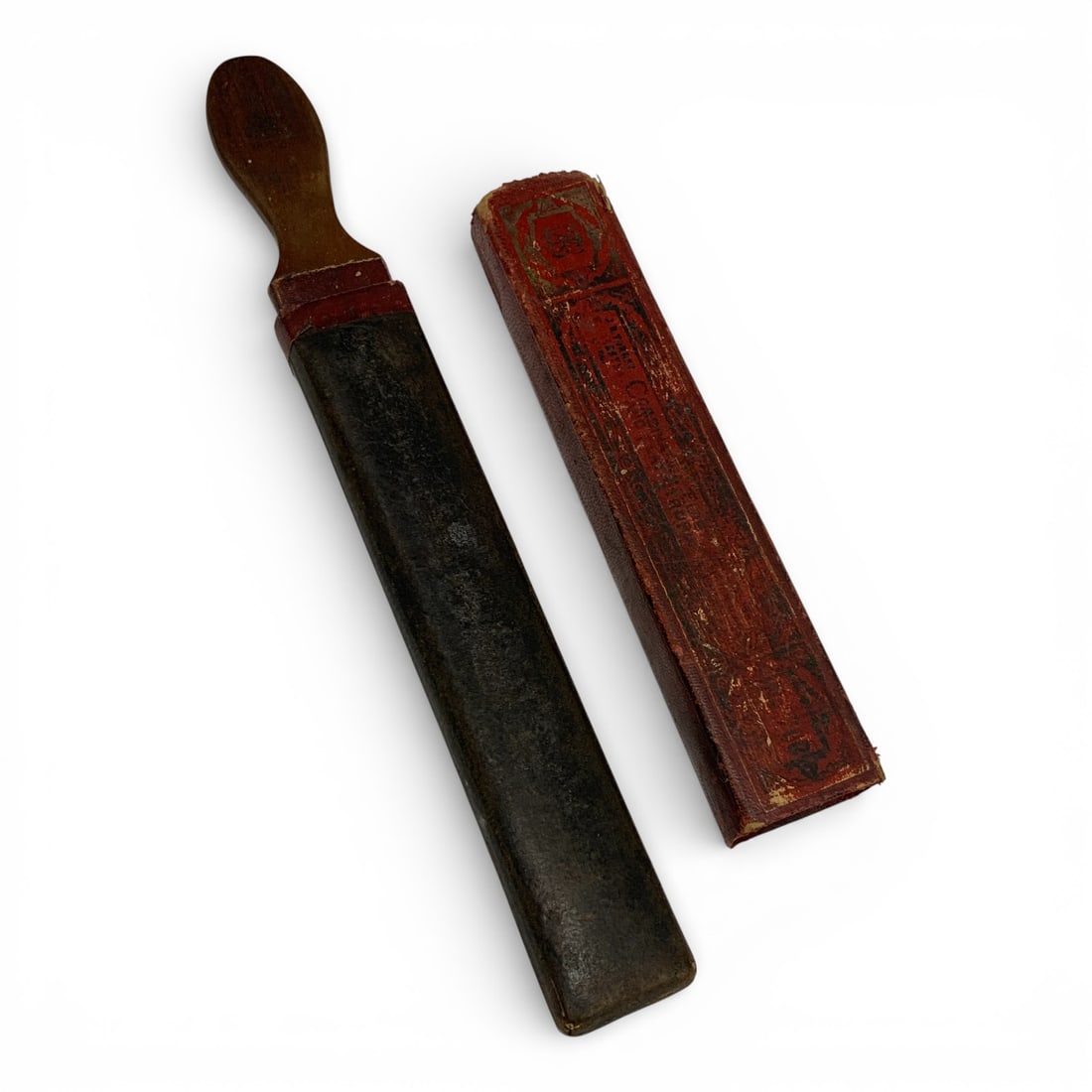 Vintage Razor Strop With Wooden Handle: 12 3/4" Long
