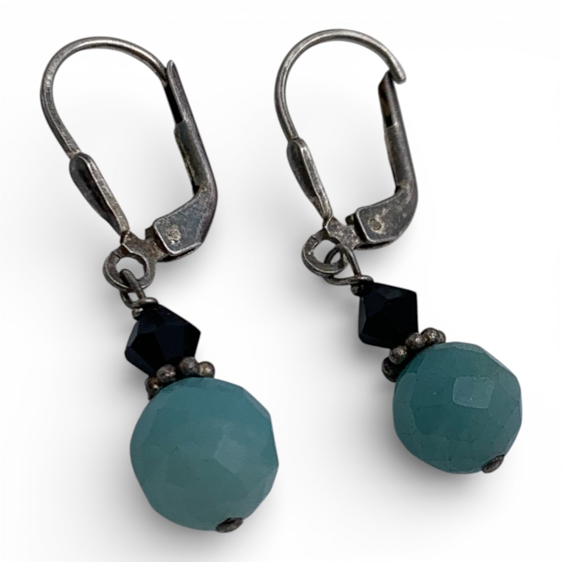 Sterling Silver Earrings With Blue Stones: Marked 925 - 1 1/4" Long - 2.5 Grams