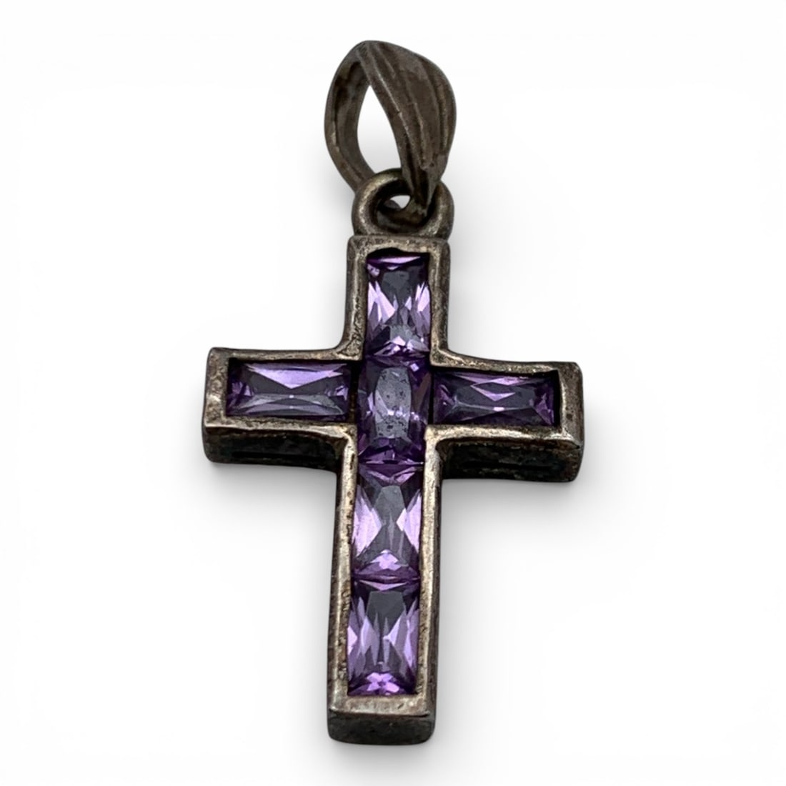 Sterling Silver Cross Pendant With Purple Stones (1 of 3)