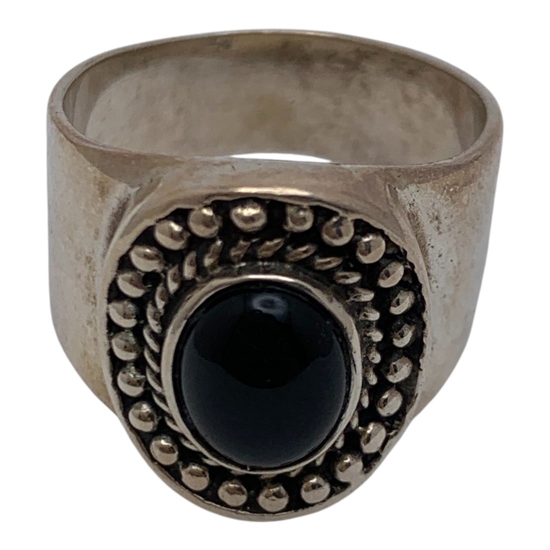 Sterling Silver & Black Stone Ring - 5