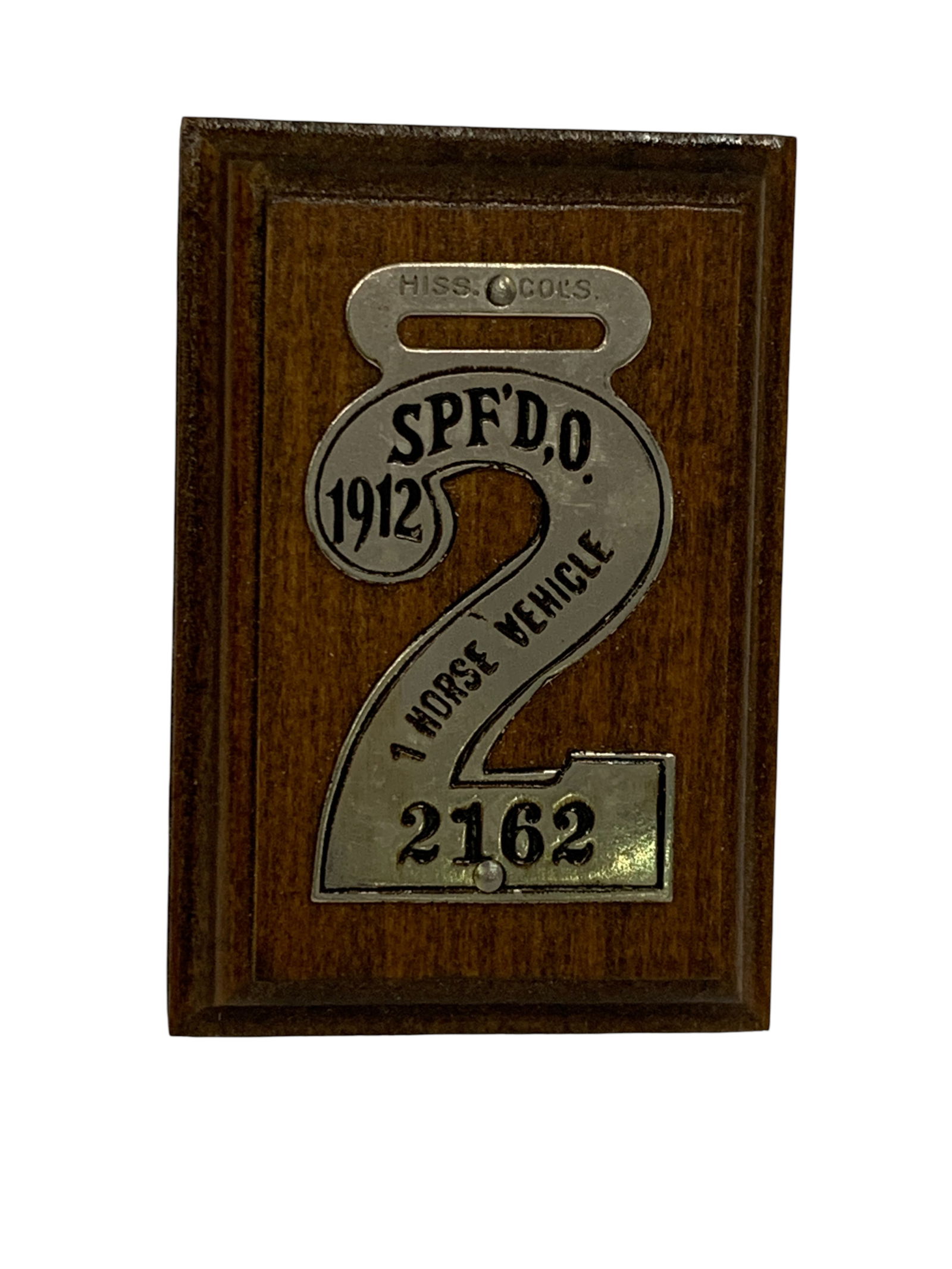Vintage 1912 1 Horse Vehicle License Plate: Springfield Ohio, 2162 - 3 3/4" Long
