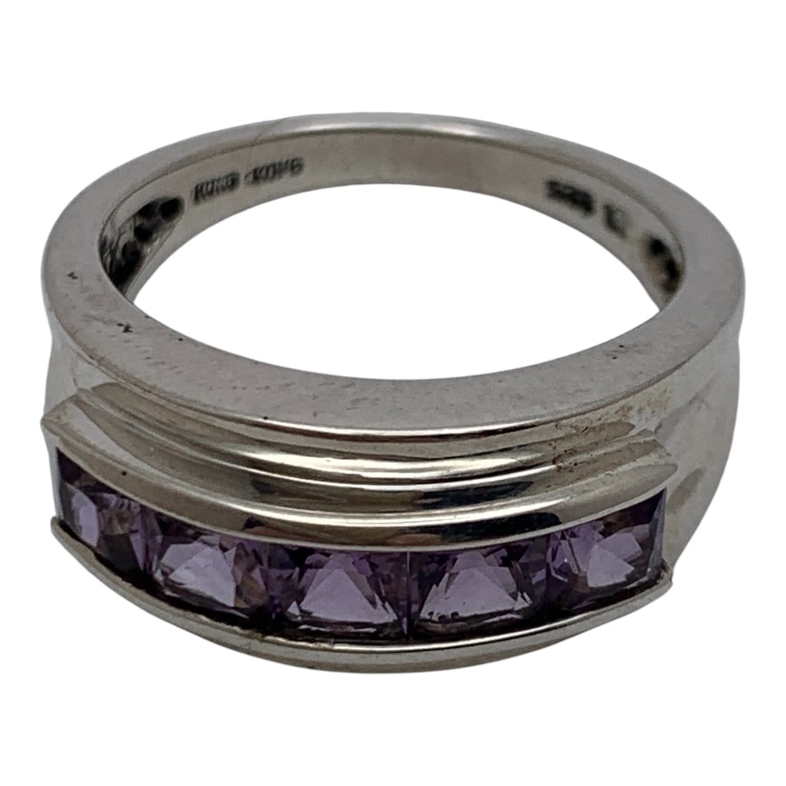 Sterling Silver Ring With Purple Stones - 5