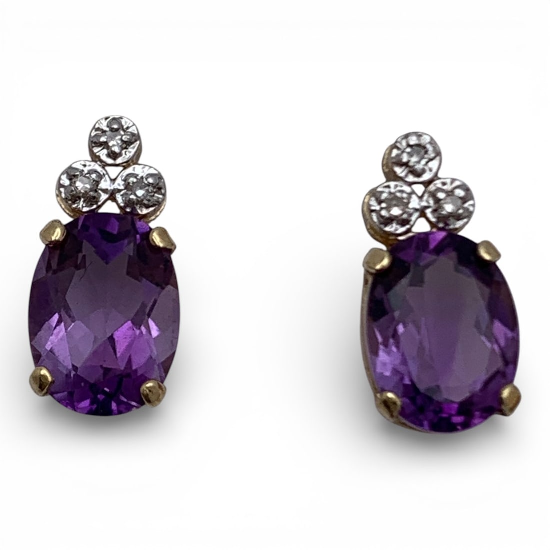14k Yellow Gold Amethyst & Diamond Earrings: Marked 14k - 1/2" Long - 0.9 DwtGemstones Tested With Presidium Gem Tester Il - Berners Does Not Guarantee Authenticity Of Gemstones