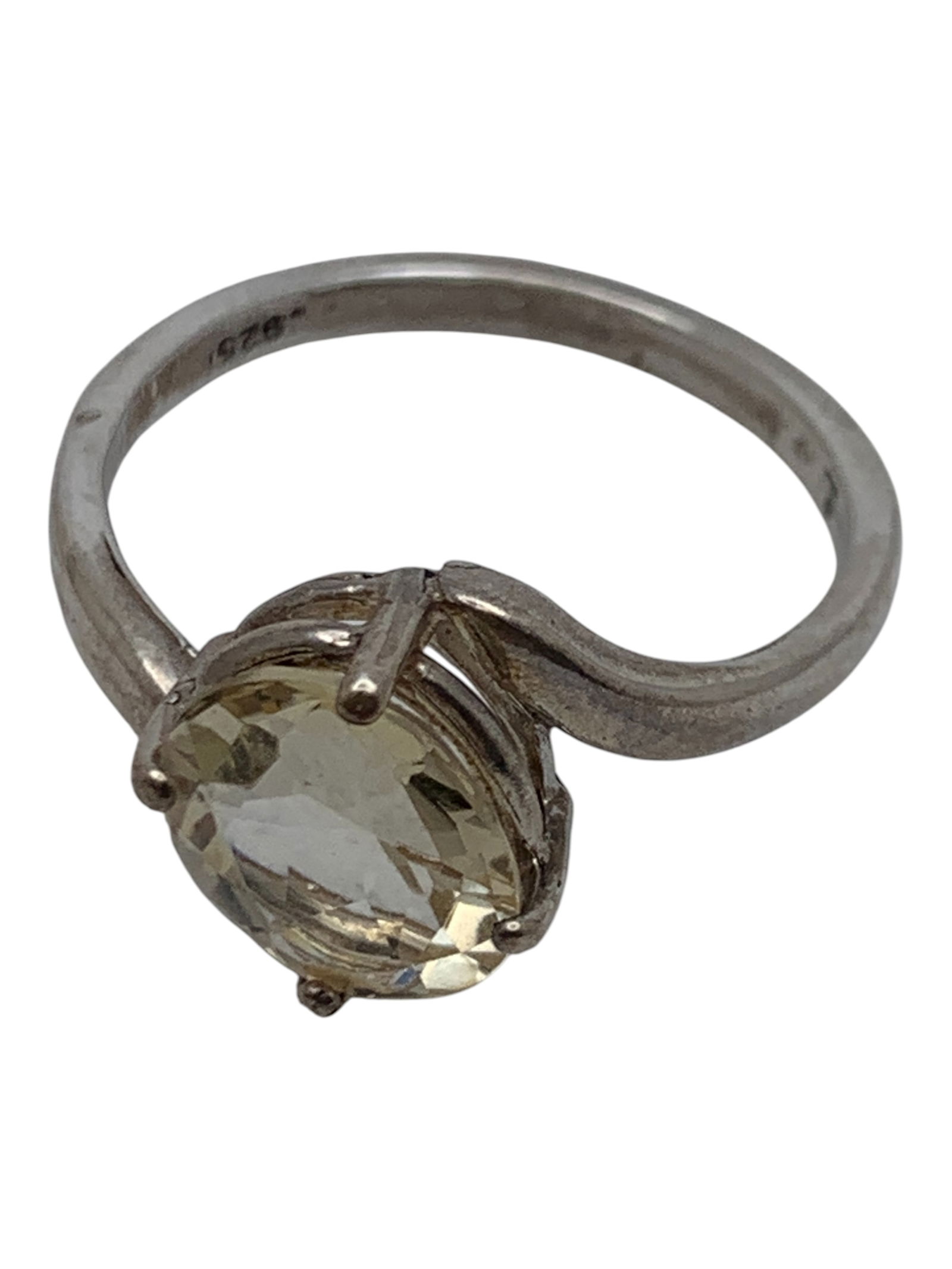 Sterling Silver & Yellow Stone Ring - 5