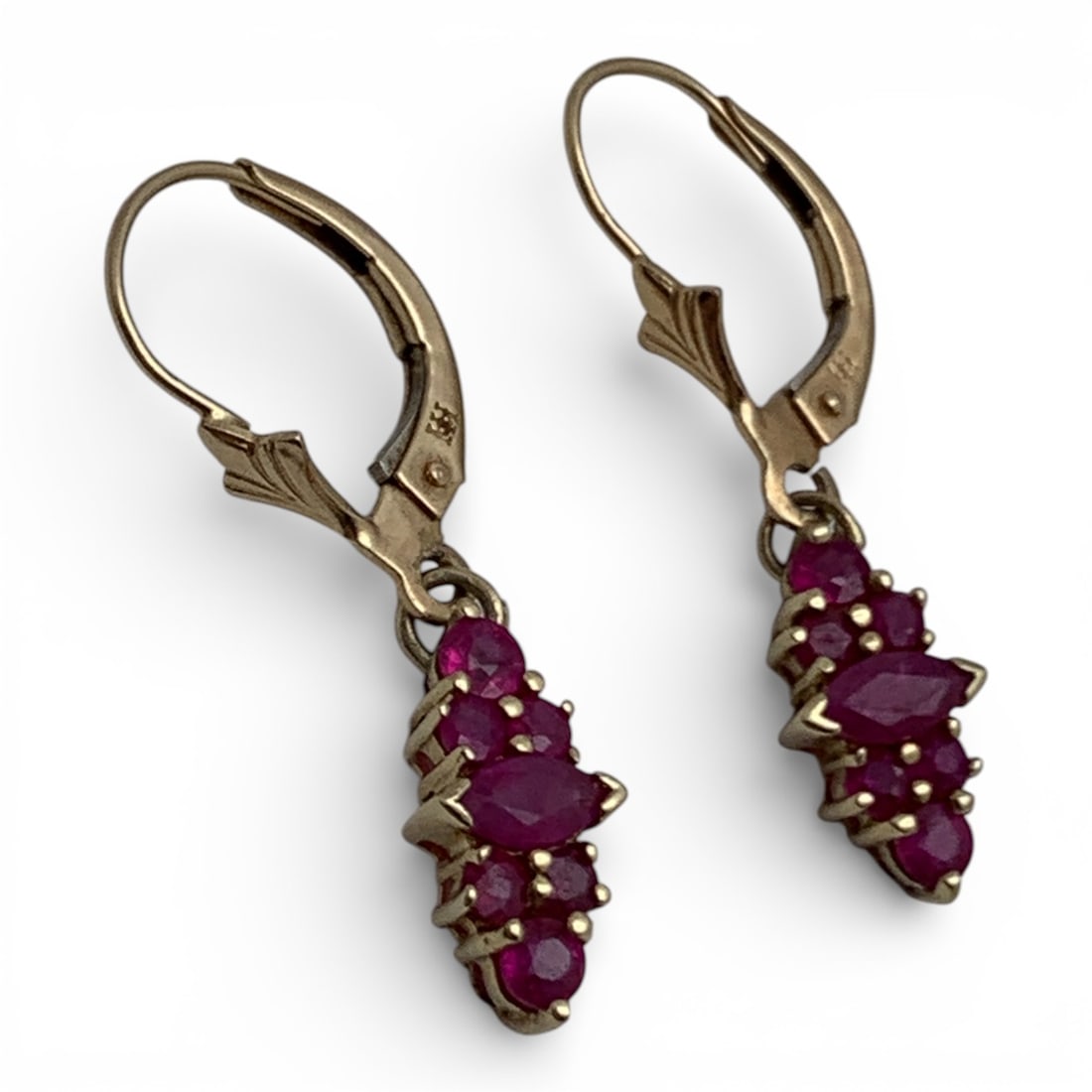 14k Yellow Gold & Ruby Earrings: Marked 14k - 1 1/8" Long - 1.2 DwtGemstones Tested With Presidium Gem Tester Il - Berners Does Not Guarantee Authenticity Of Gemstones