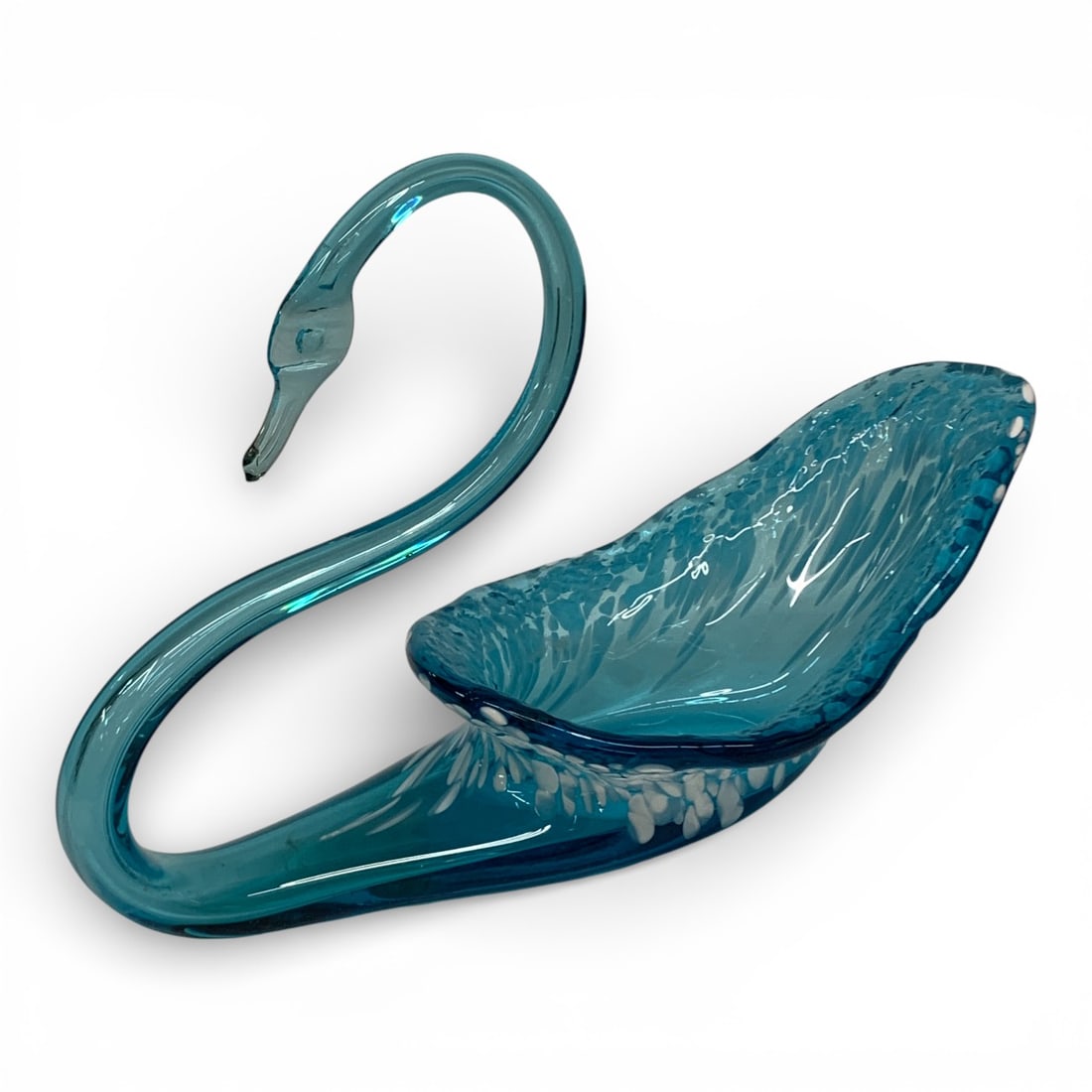 Vintage Blue Art Glass Swan Dish: 11 1/2" Long - 7 1/4" Tall