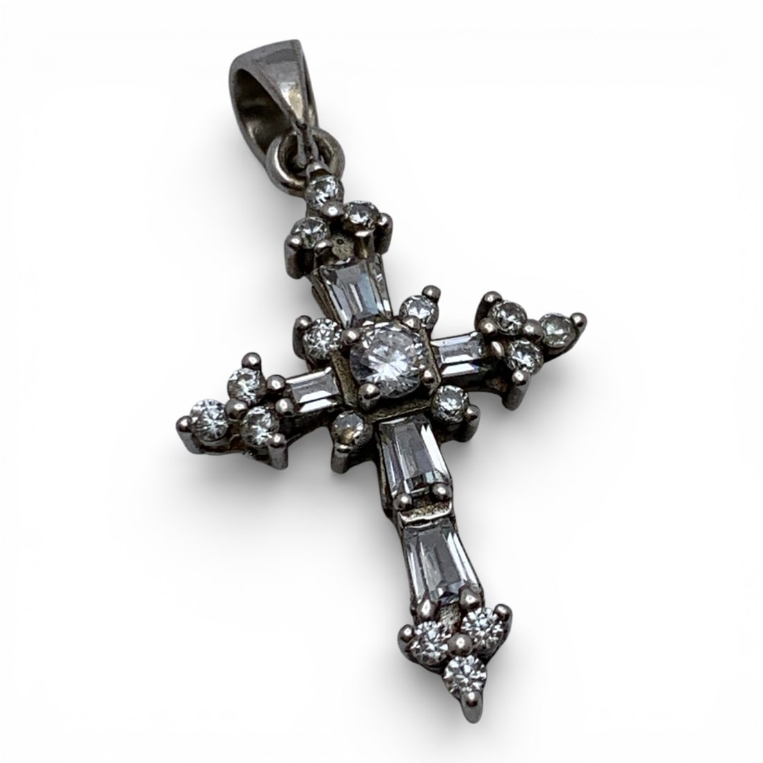 Silver Cross Pendant With Clear Stones (1 of 3)