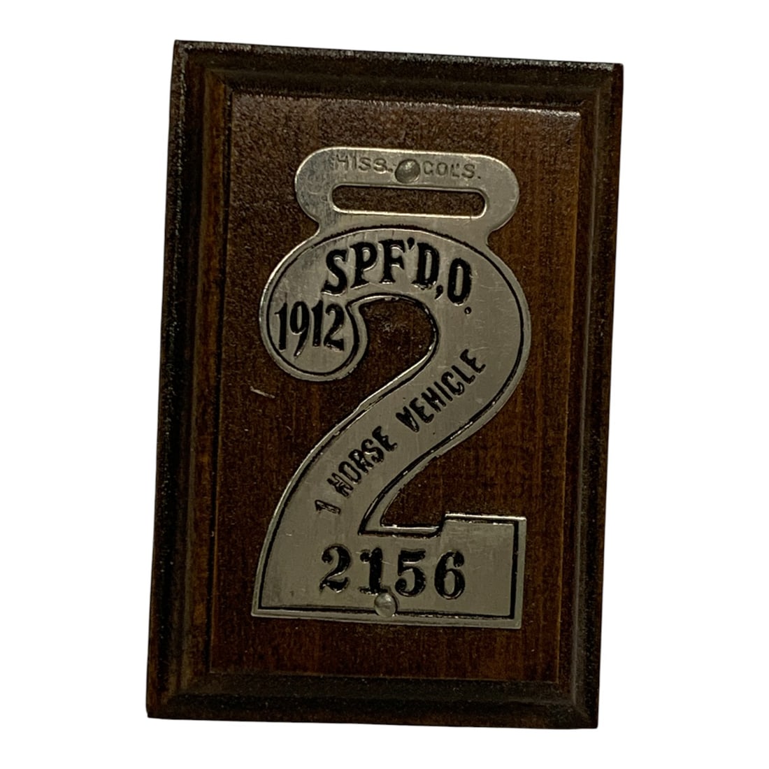 Vintage 1912 1 Horse Vehicle License Plate: Springfield Ohio, 2156 - 3 3/4" Long