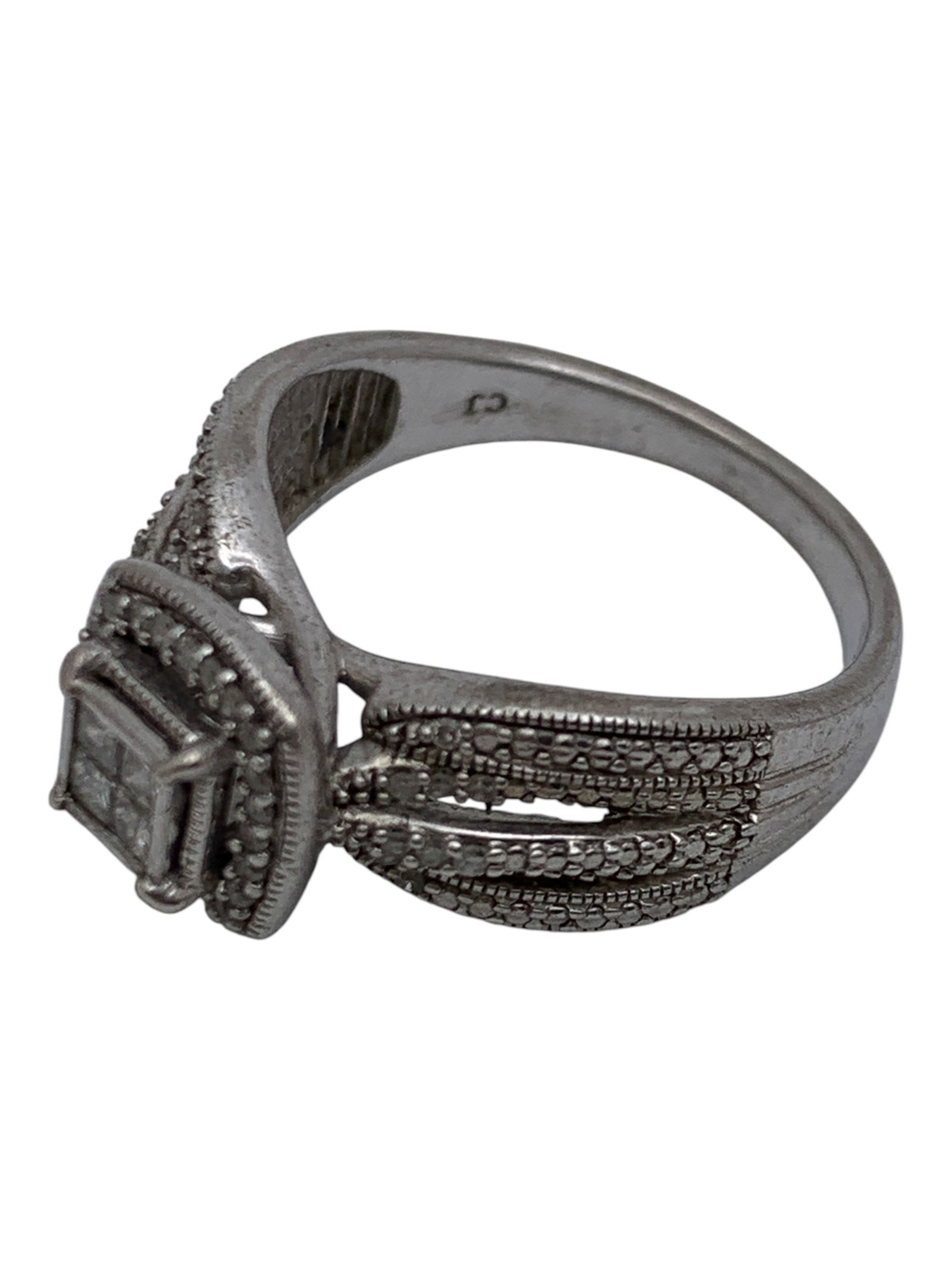 Sterling Silver Ring With Clear Stones - 3