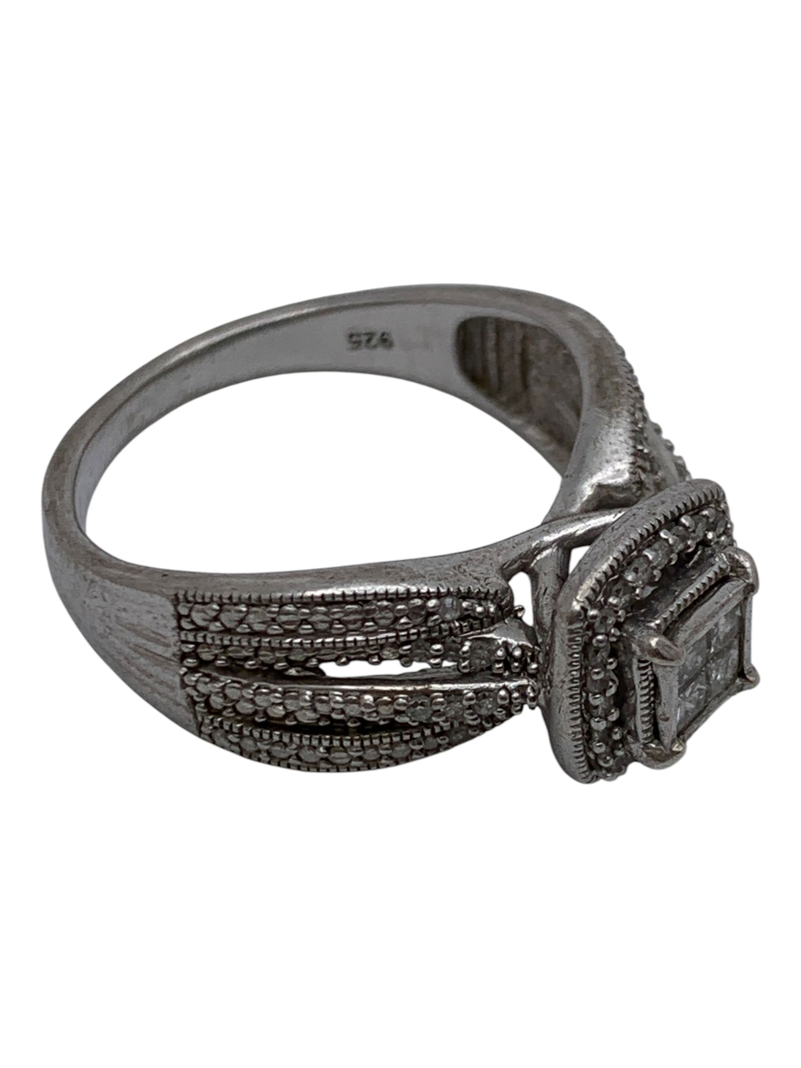 Sterling Silver Ring With Clear Stones - 4