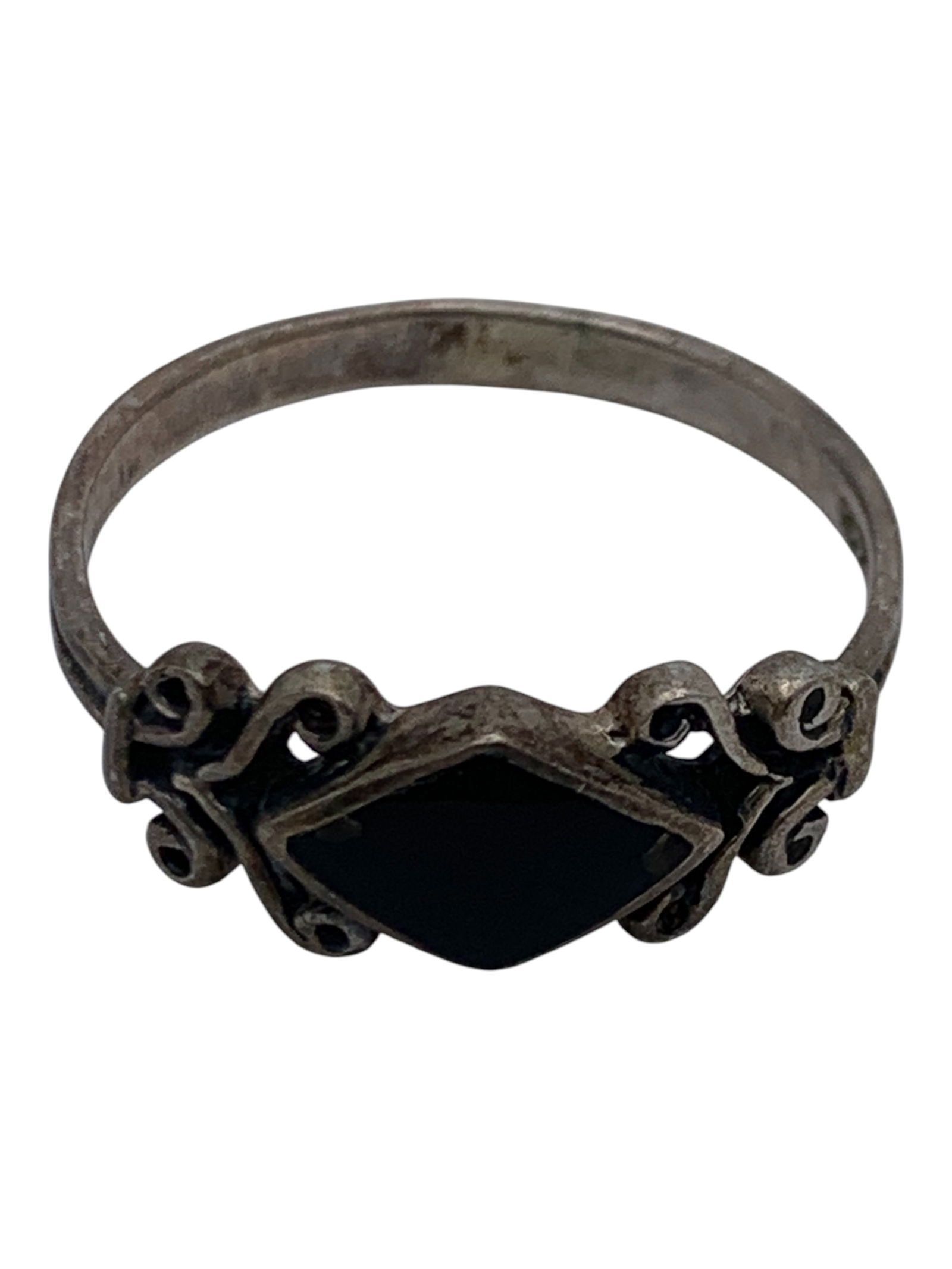 Sterling Silver & Black Stone Ring - 5