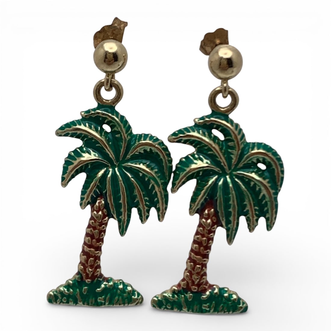 14k Yellow Gold Enameled Palm Tree Earrings (1 of 4)