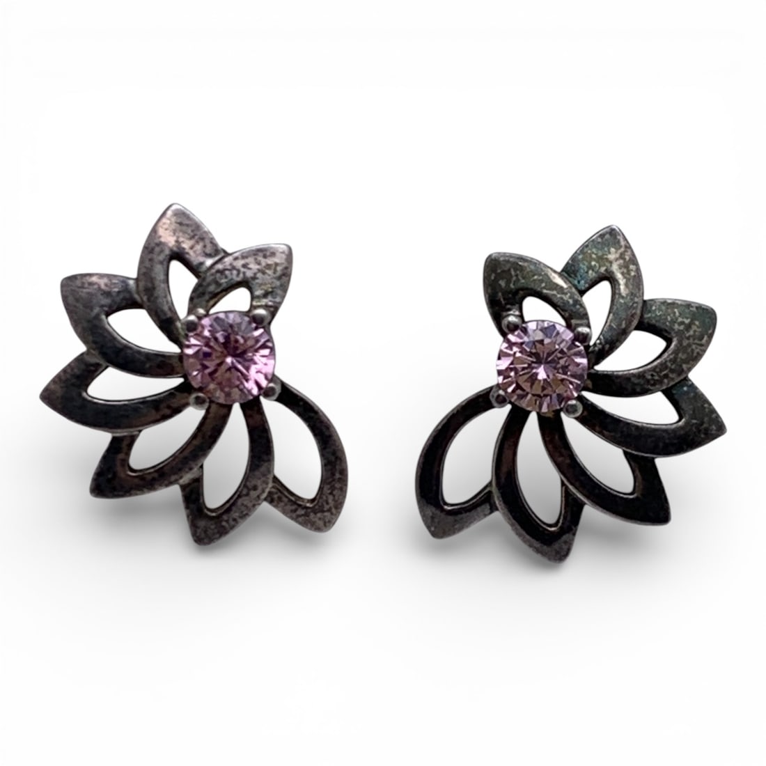 Sterling Silver & Pink Stone Earrings: Marked 925 - 1" Long - 5.5 Grams