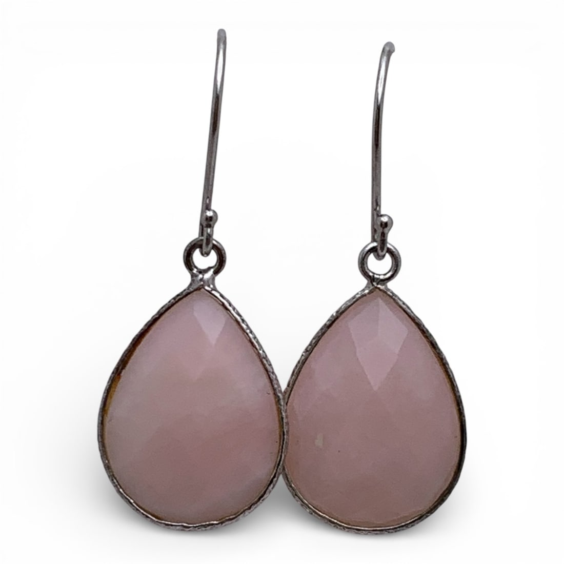 Sterling Silver & Pink Stone Earrings: Marked 925 - 1 1/4" Long - 2.6 Grams