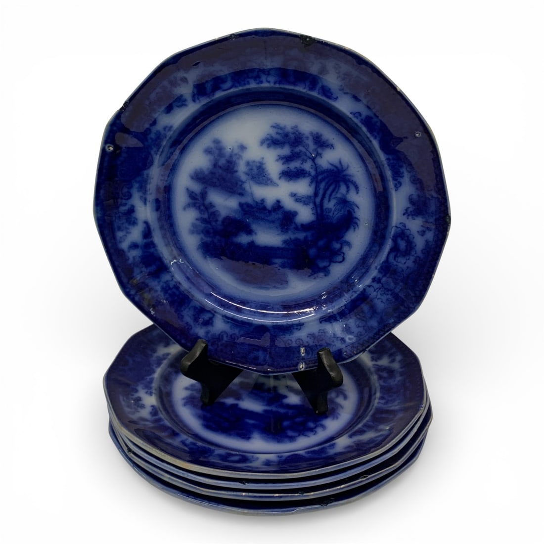 5 Vintage Tonquin J H Flow Blue Plates: Marked On Bottom - 9 1/4" Diameter