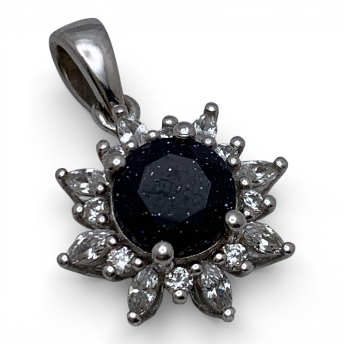 Sterling Pendant With Blue & Clear Stones: Marked 925 - 3/4" Long - 1.8 Grams