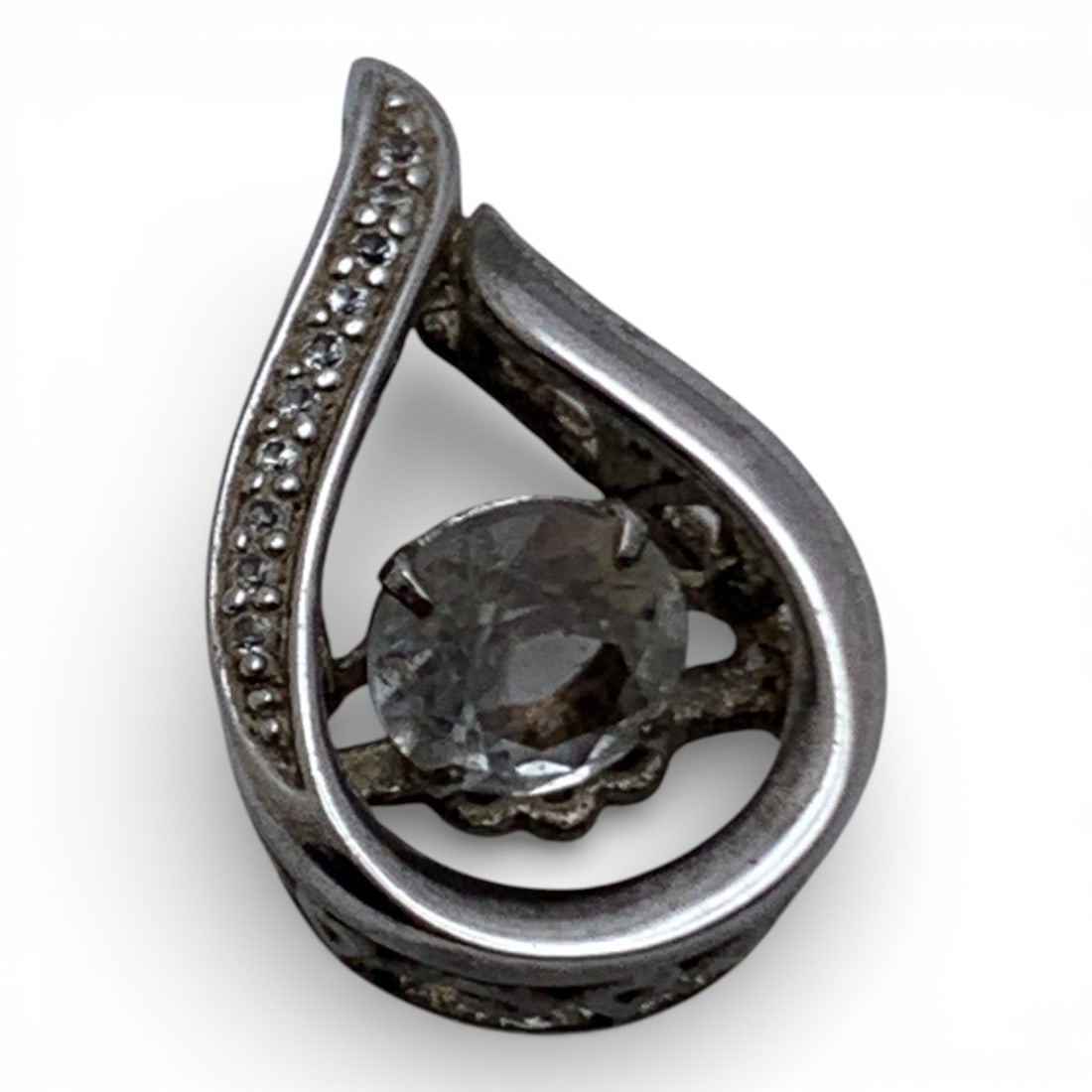 Sterling Silver Pendant With Clear Stones: Marked 925 - 3/4" Long - 2.2 Grams