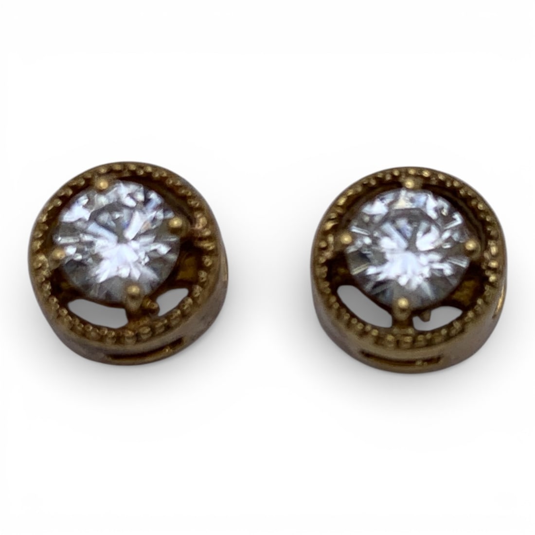 Sterling Gold Tone Earrings With Clear Stone: Marked 925 - 1/4" Long - 2.7 Grams