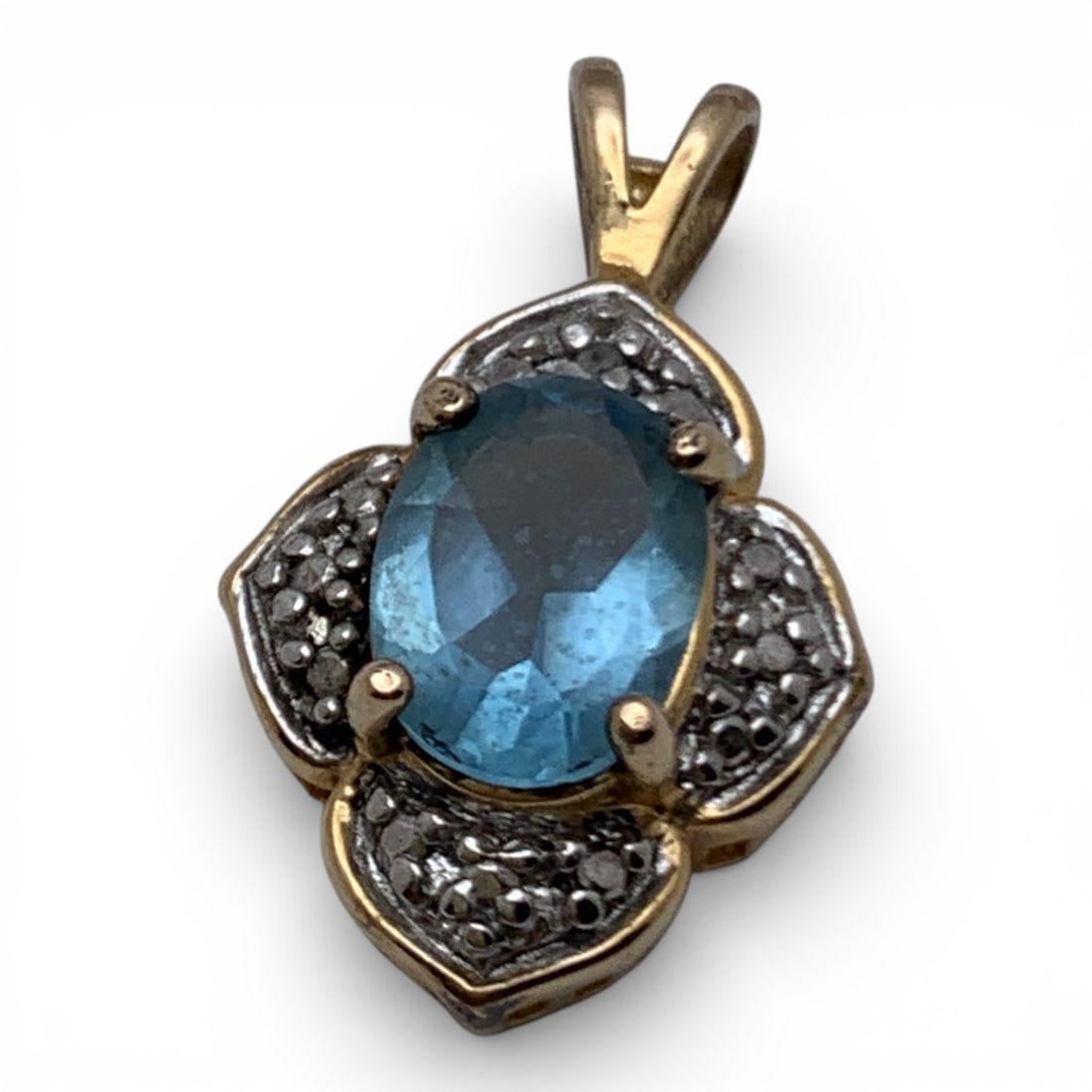 Sterling Gold Tone Pendant With Blue Stone: Marked 925 - 3/4" Long - 2.3 Grams