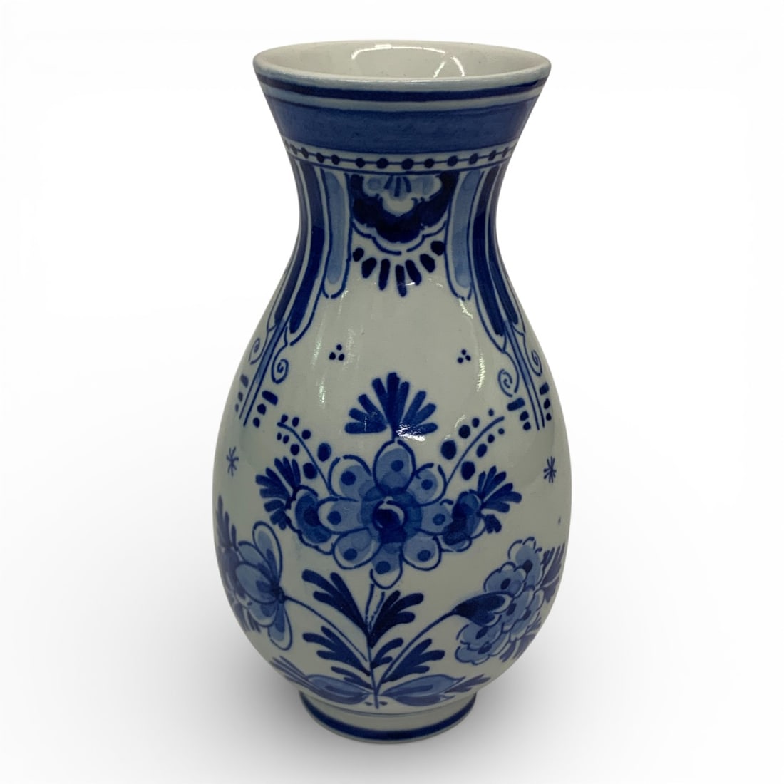 Vintage Royal Delft Blue/ White Porcelain Vase: Bears Mark On Bottom: Delft, 92 - 5" Tall