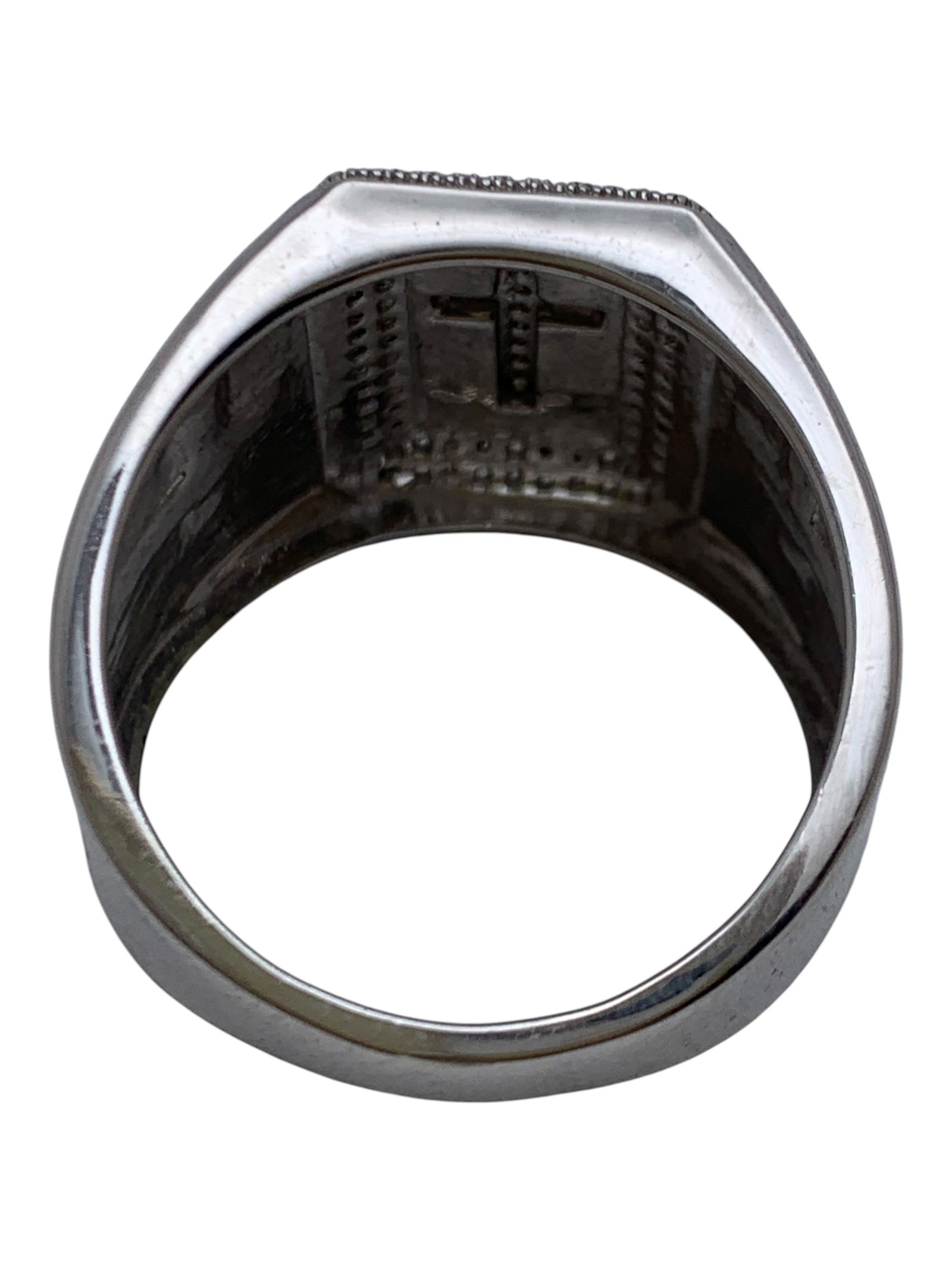 Sterling Silver Cross Ring With Clear Stones - 2