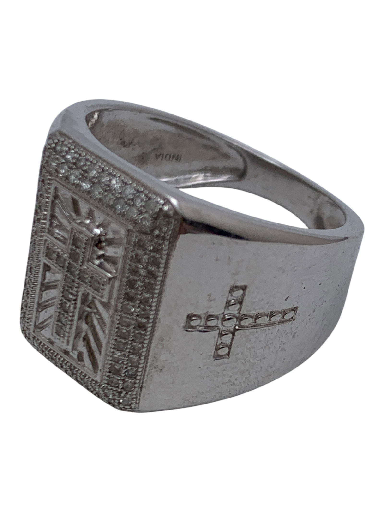 Sterling Silver Cross Ring With Clear Stones - 3