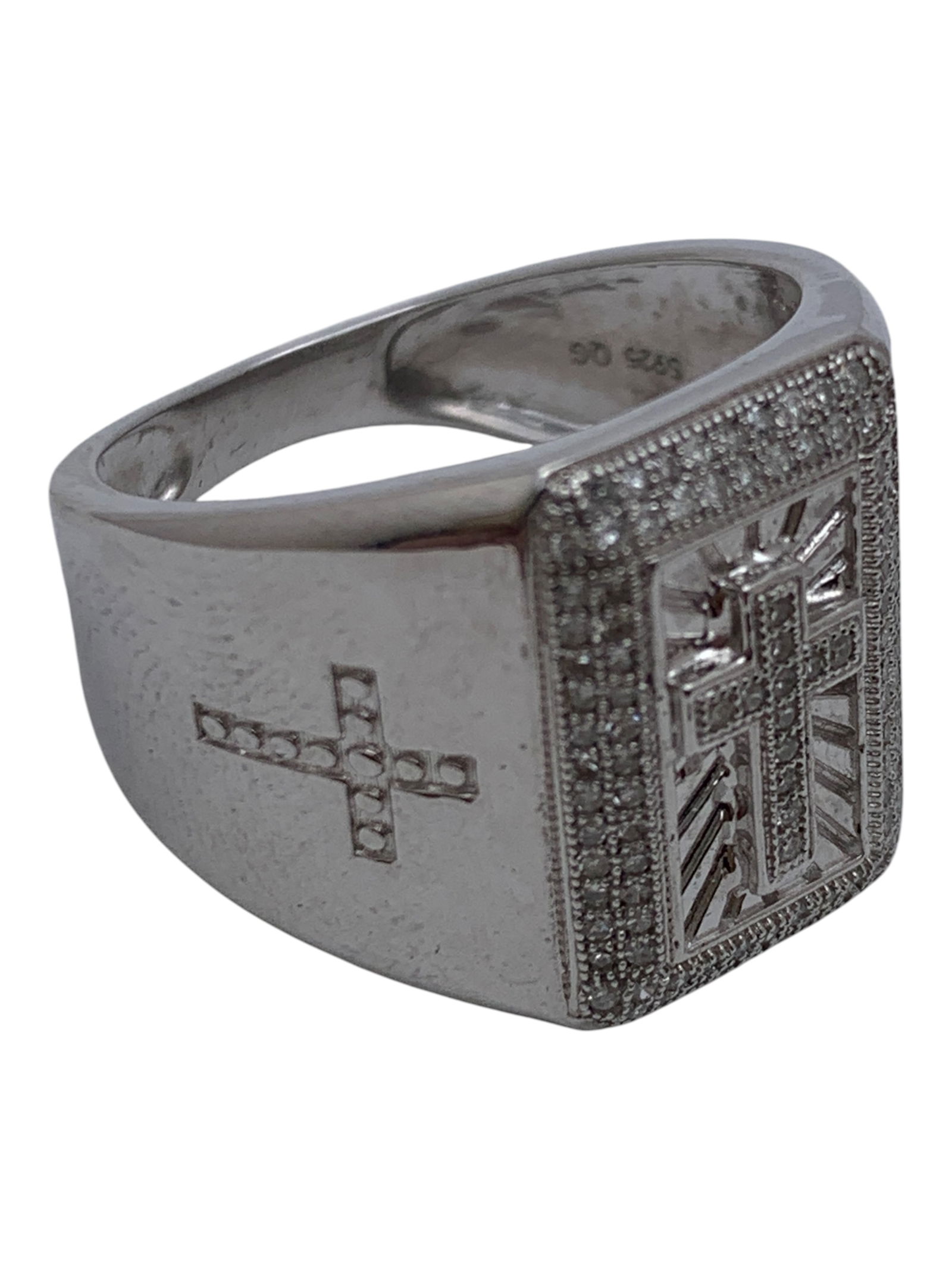 Sterling Silver Cross Ring With Clear Stones - 4