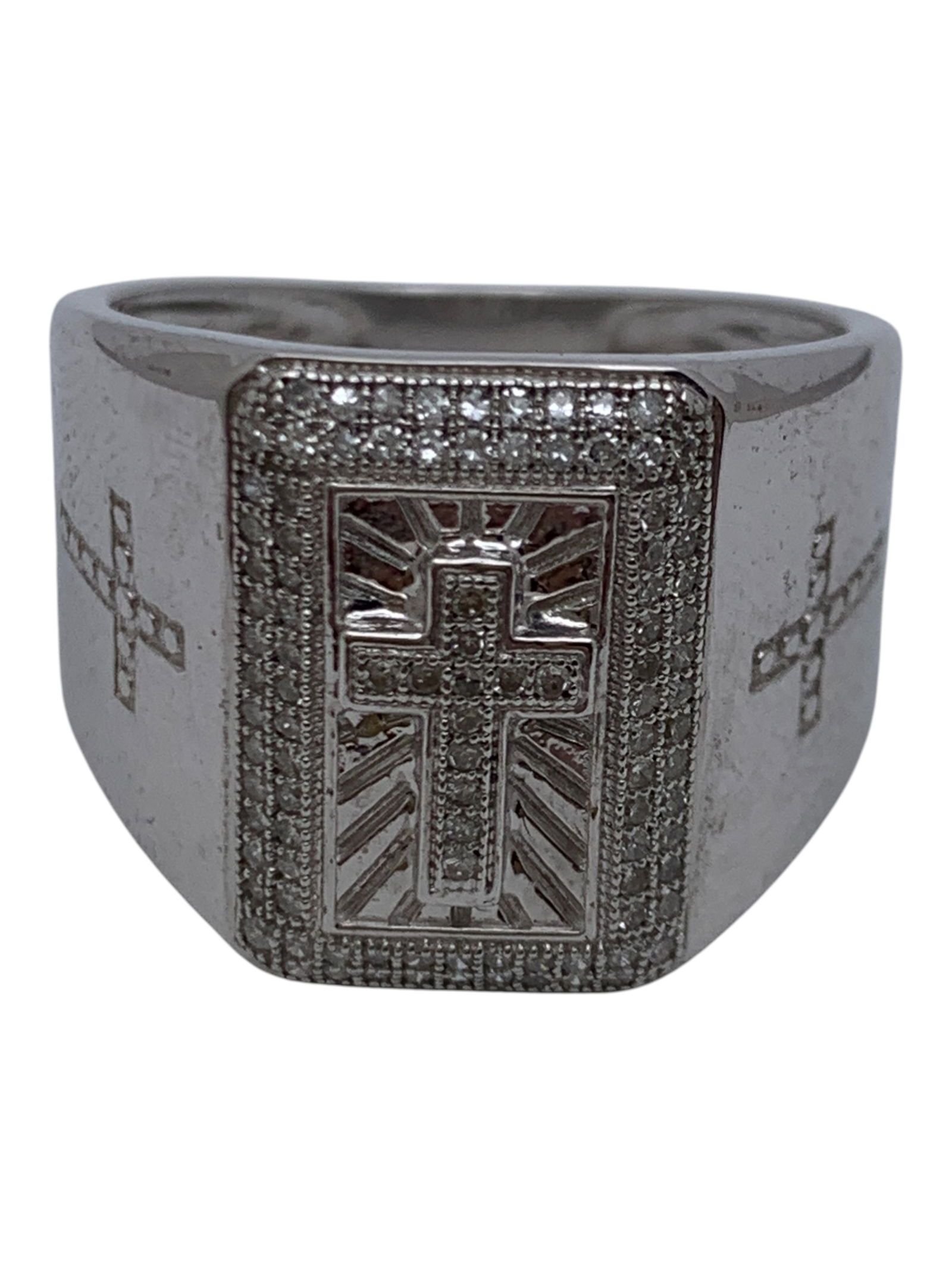 Sterling Silver Cross Ring With Clear Stones - 5