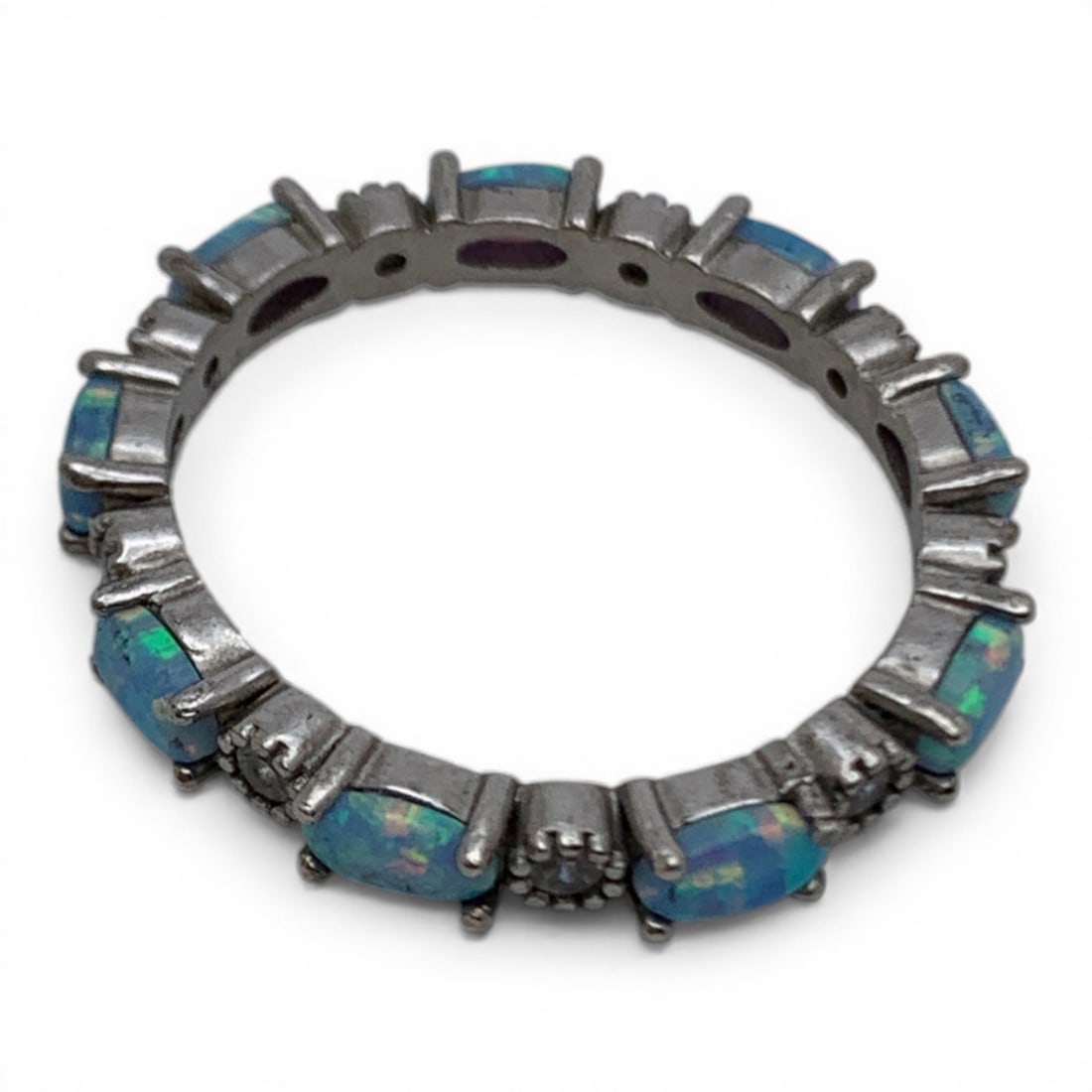 Sterling Blue Opal & Clear Stone Ring - 3