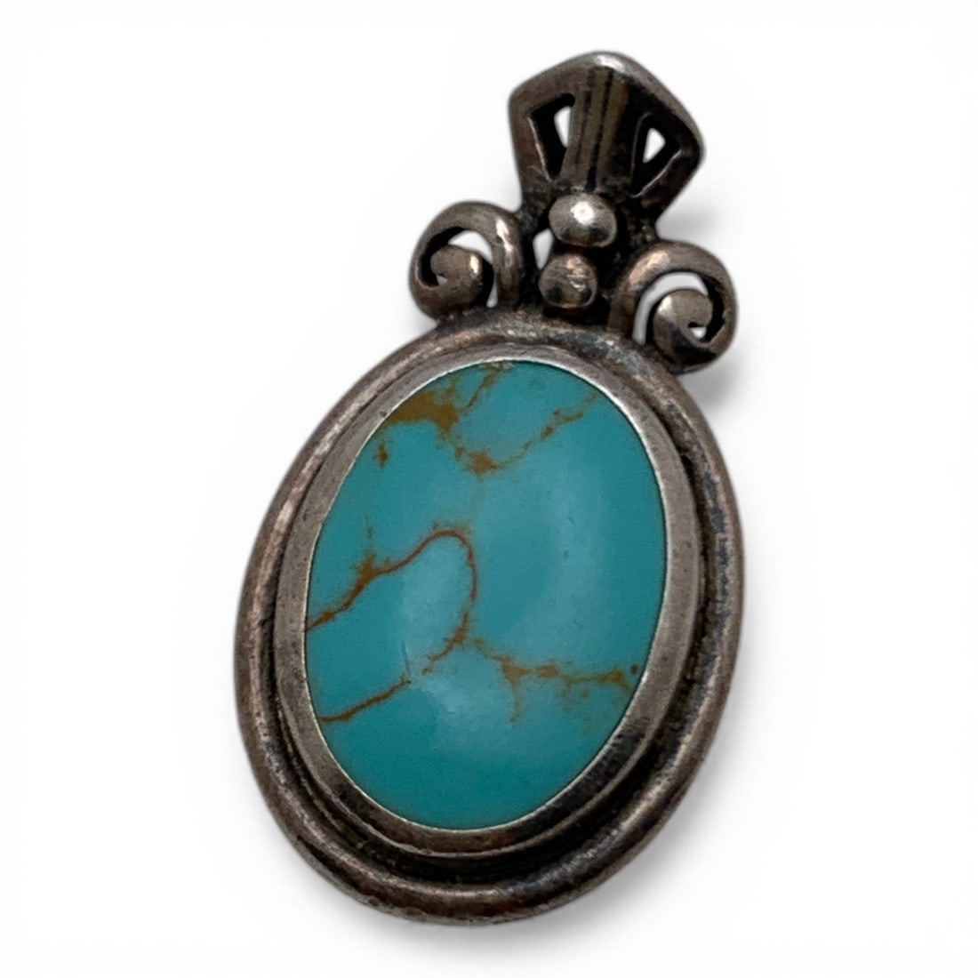 Sterling Silver & Turquoise Pendant: Marked 925 - 1" Long - 3.4 Grams