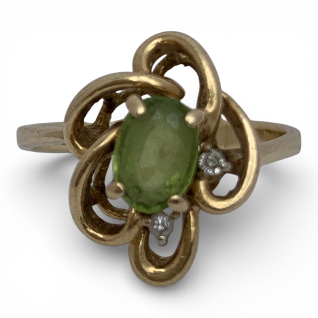 14k Yellow Gold Diamond & Green Citrine Ring: Marked 14k - Size 6.75 - 2.3 DwtGemstones Tested With Presidium Gem Tester Il - Berners Does Not Guarantee Authenticity Of Gemstones