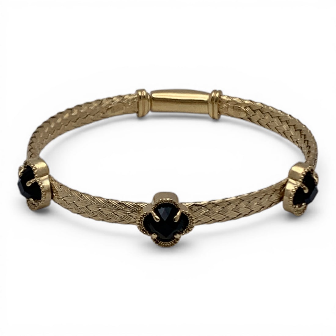 Sterling Silver Gold Tone Bracelet W Black Stones: Marked 925 - 7 1/8" Long - 13.0 Grams