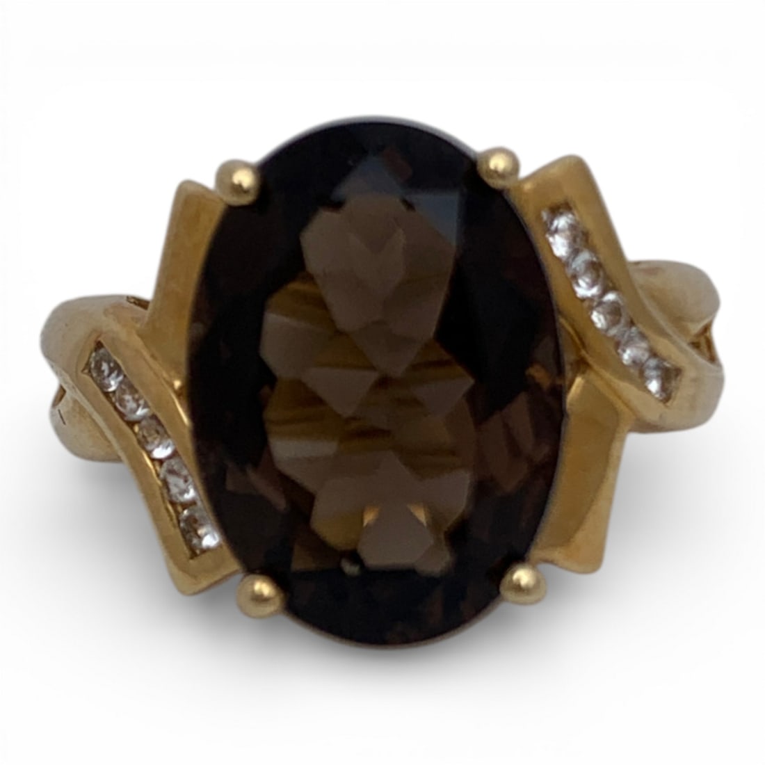 14k Yellow Gold Diamond & Brown Quartz Ring: Marked 14k - Size 7 - 3.5 DwtGemstones Tested With Presidium Gem Tester Il - Berners Does Not Guarantee Authenticity Of Gemstones