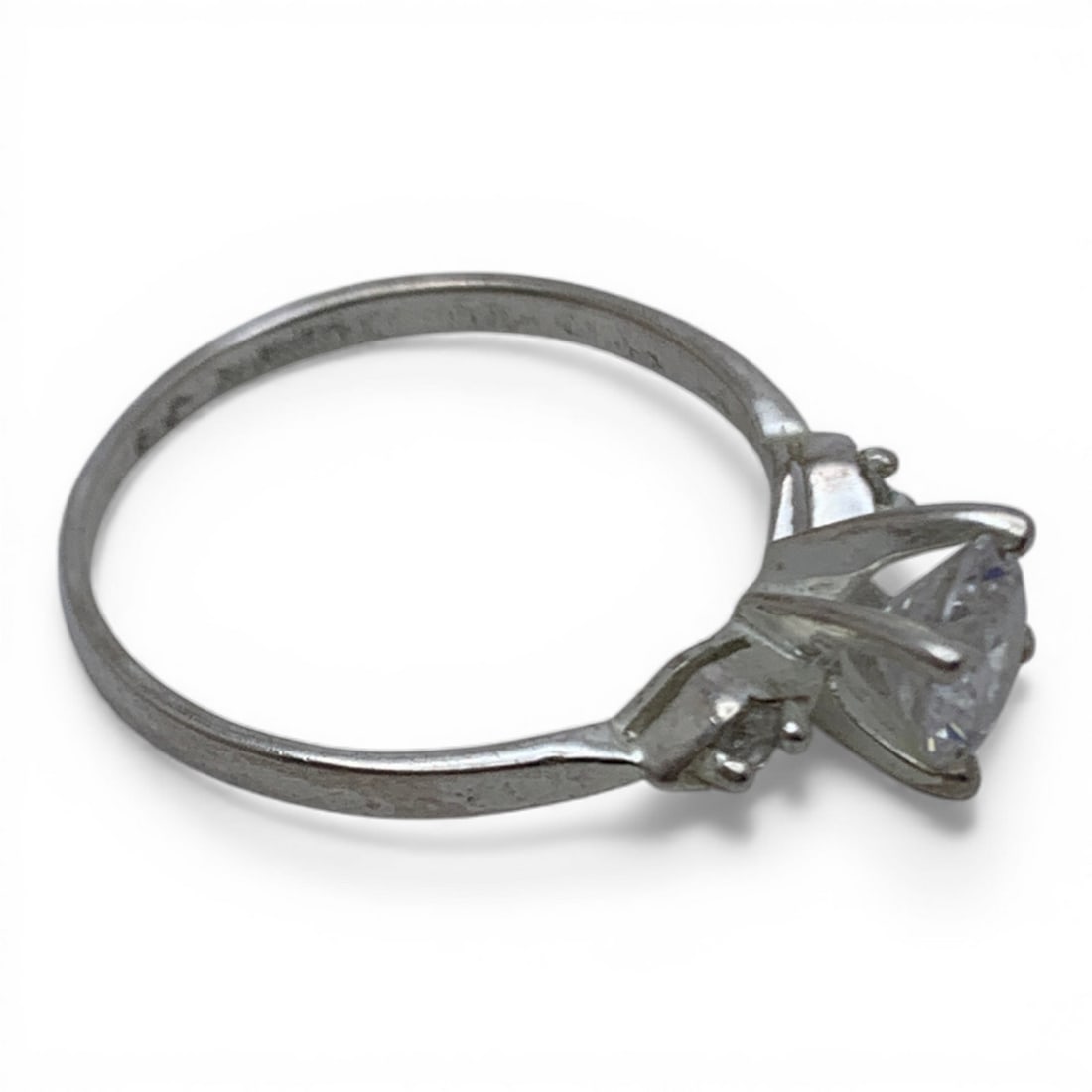 Sterling Silver Ring With Clear Stones - 4