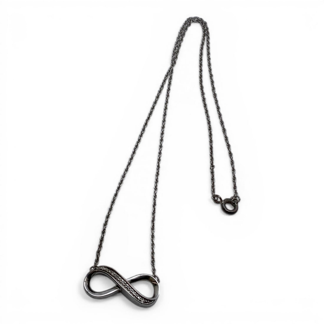 Sterling Silver Pendant Necklace W Clear Stones: Marked 925 - 17 3/4" Long - 3.7 Grams