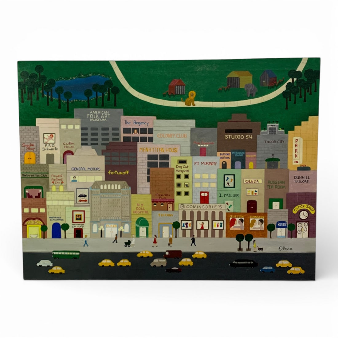 Oleda Baker Oil On Canvas, Manhattan In The 70's: Signed Lower Right: Oleda. Signed On Reverse: Oleda Baker 2007, Manhattan In The 70's.30" X 40" Oil On Canvas.