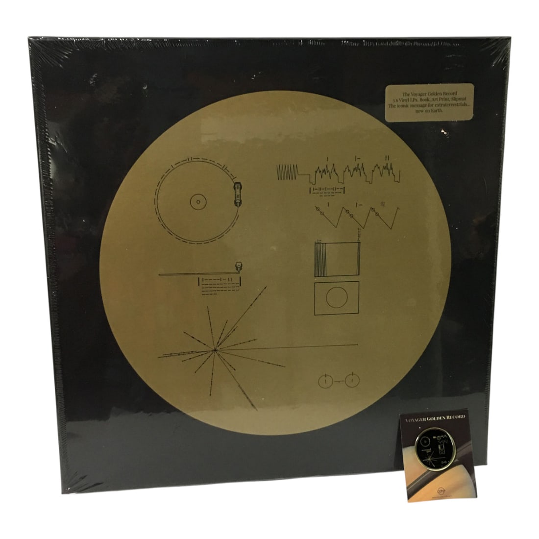 Voyager Golden 3 Records Box Set And Pin: Marked: The Voyager Golden Record. 3x Vinyl Lps, Book, Art Print, Slipmat. The Iconic Message For Extraterrestrials ... Now On Earth. Info On Reverse. 12.75" X 12.75". In Original Packaging.
