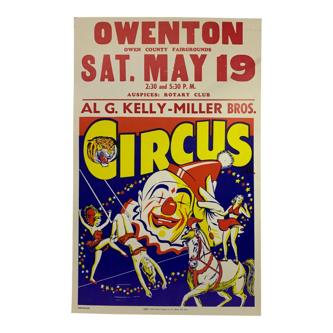 Vintage 1984 Al G. Kelly Miller Bros Circus Poster: Owenton, Owen County Fairgrounds, Circus #123 - 22" X 14"Poster Shows Wear