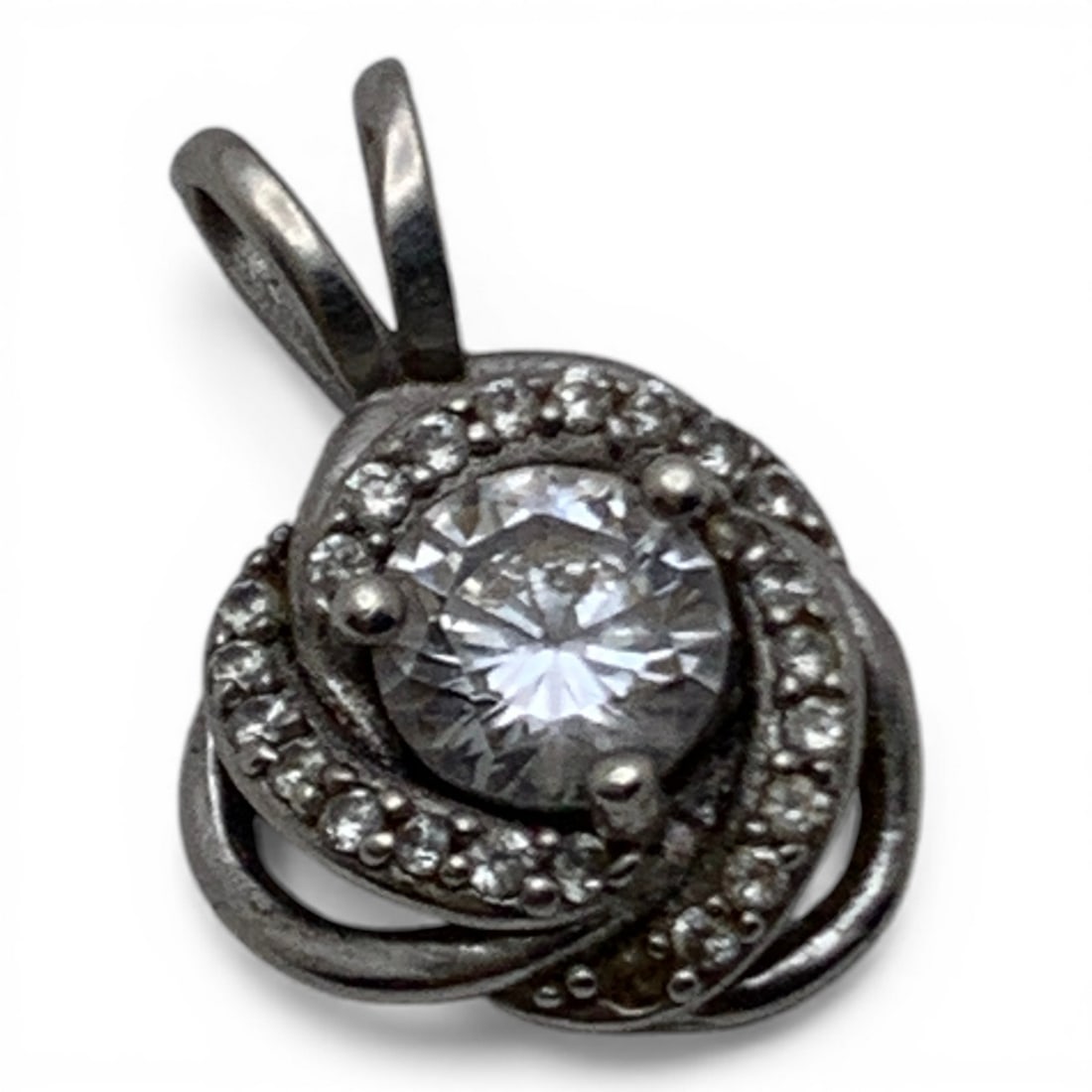 Sterling Silver Pendant With Clear Stones: Marked 925 - 5/8" Long - 1.2 Grams