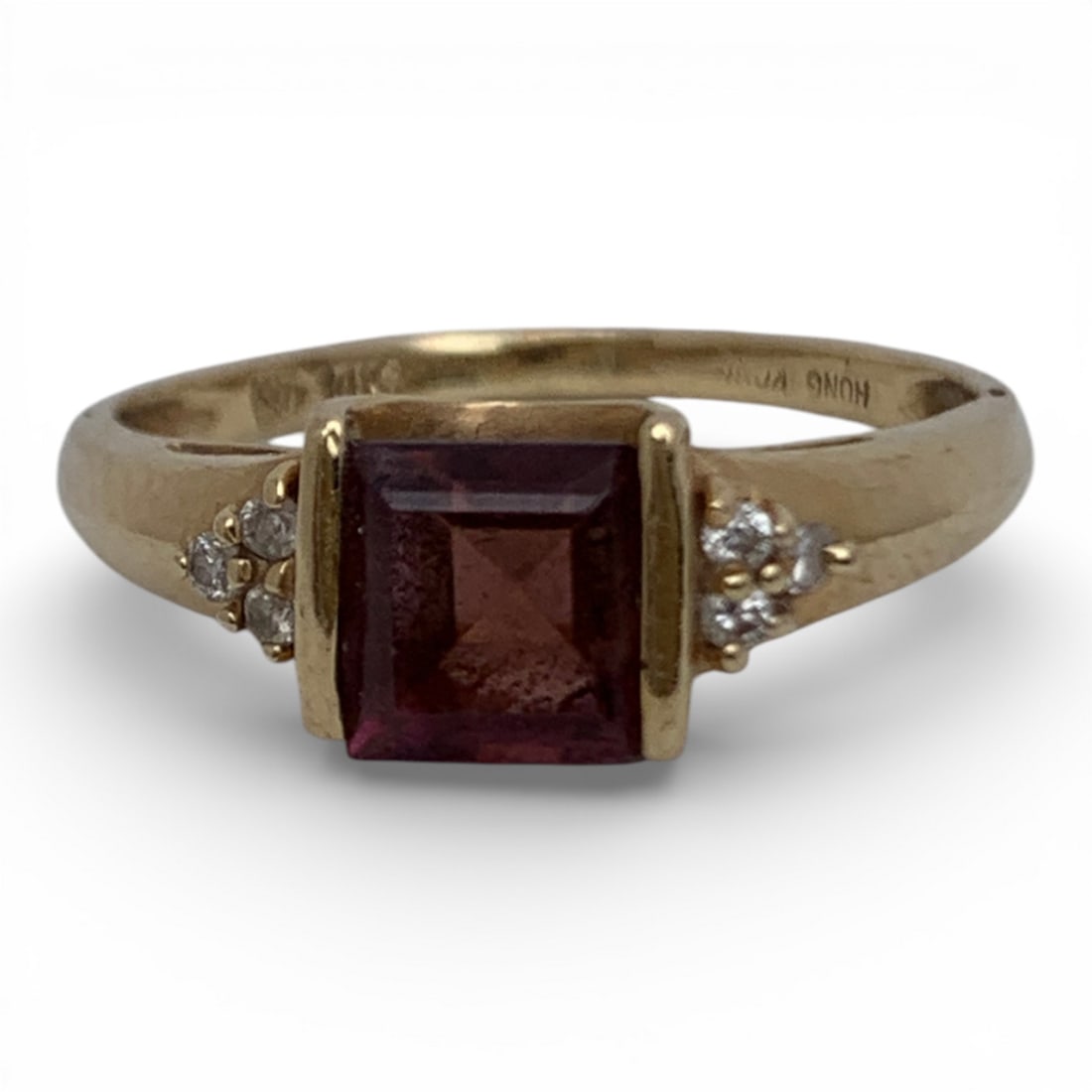 14k Yellow Gold Diamond & Red Stone Ring (1 of 6)