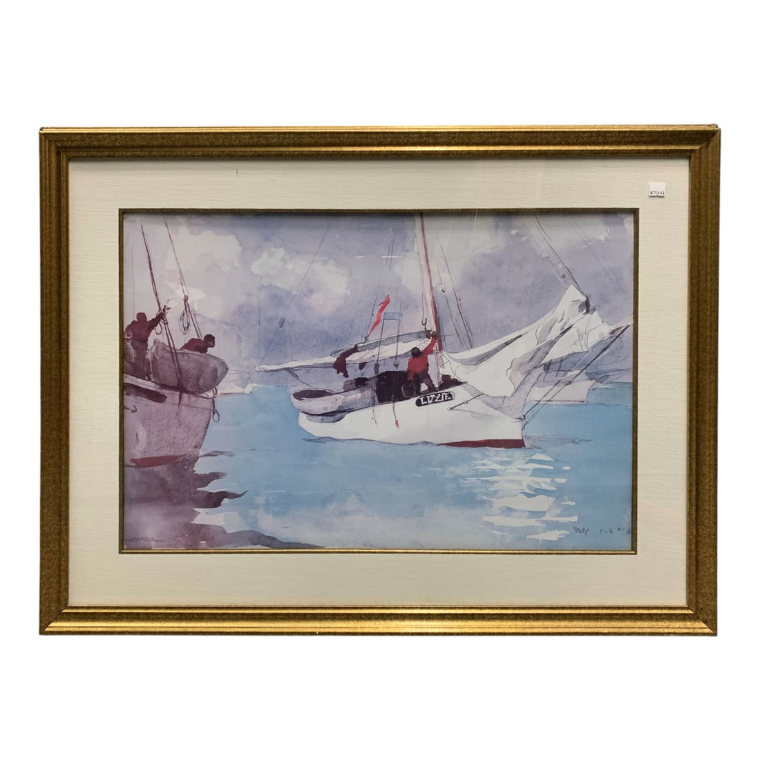 1963 Sailboat Print, Lizzie: Framed And Under Glass: 27.5" X 37".