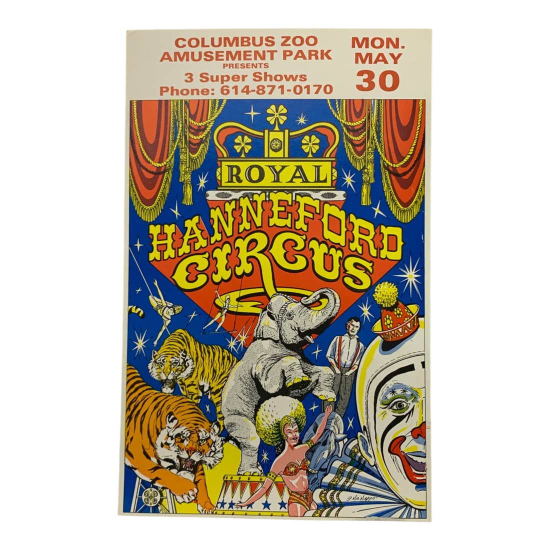 Vintage Royal Hanneford Circus Poster: Columbus Zoo Amusement Park - 22" X 14"Poster Shows Wear