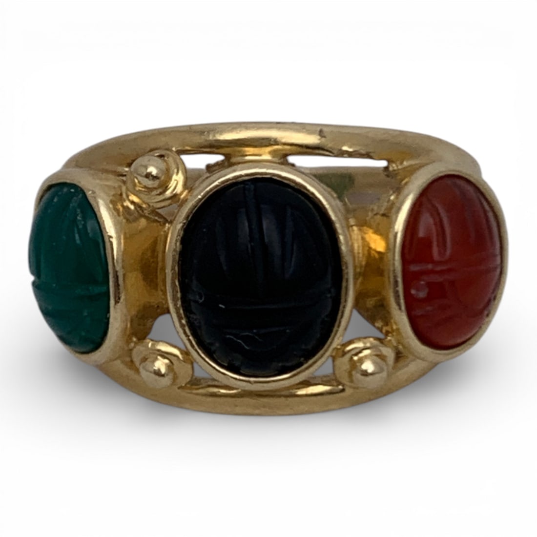 14k Yellow Gold Ring With Colored Carved Stones (1 of 6)
