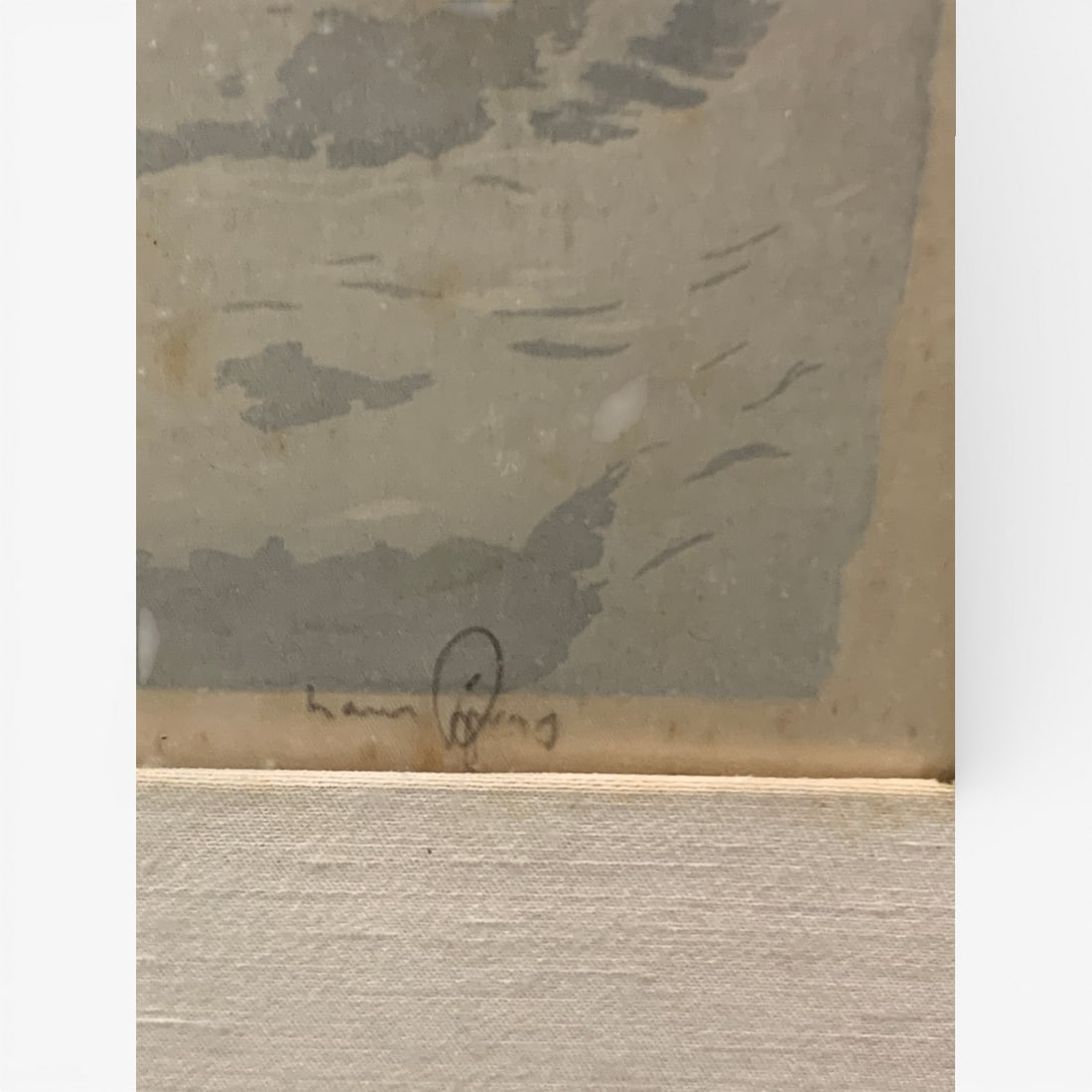 Mountain Scene Print On Fabric, Signed - 2