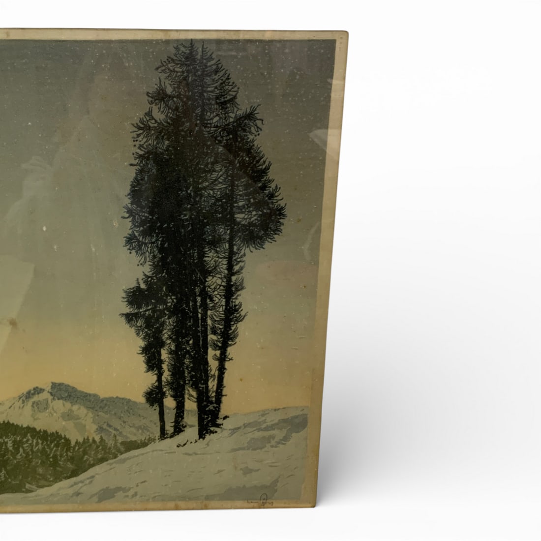 Mountain Scene Print On Fabric, Signed - 3