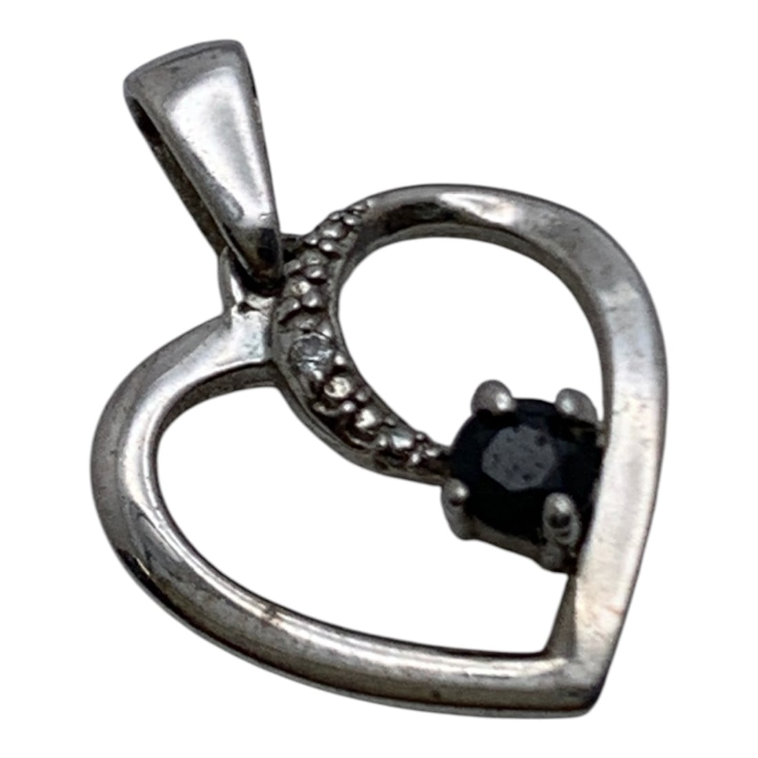Sterling Silver & Sapphire Heart Pendant: Marked 925 - 3/4" Long - 1.0 Grams